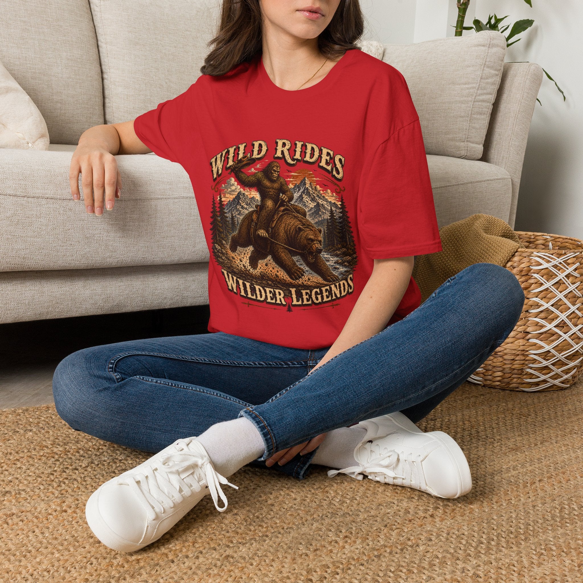 Wild Rides T-Shirt — Bigfoot Riding Bear Vintage Graphic