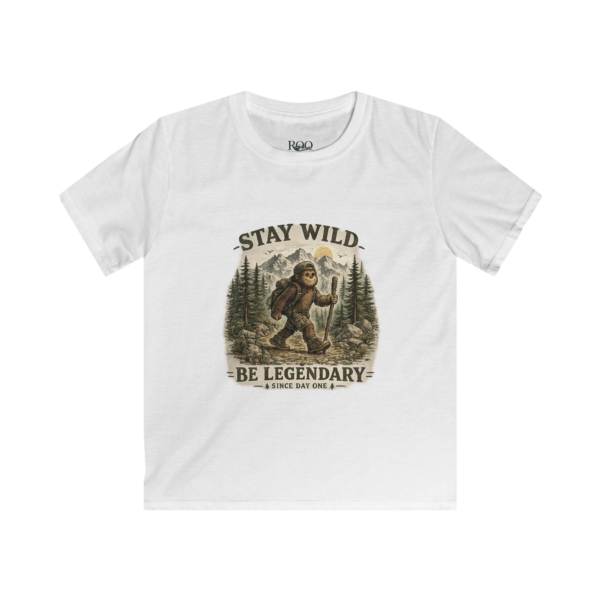 Kids Tee — "Stay Wild, Be Legendary" Bigfoot Forest Adventure Shirt