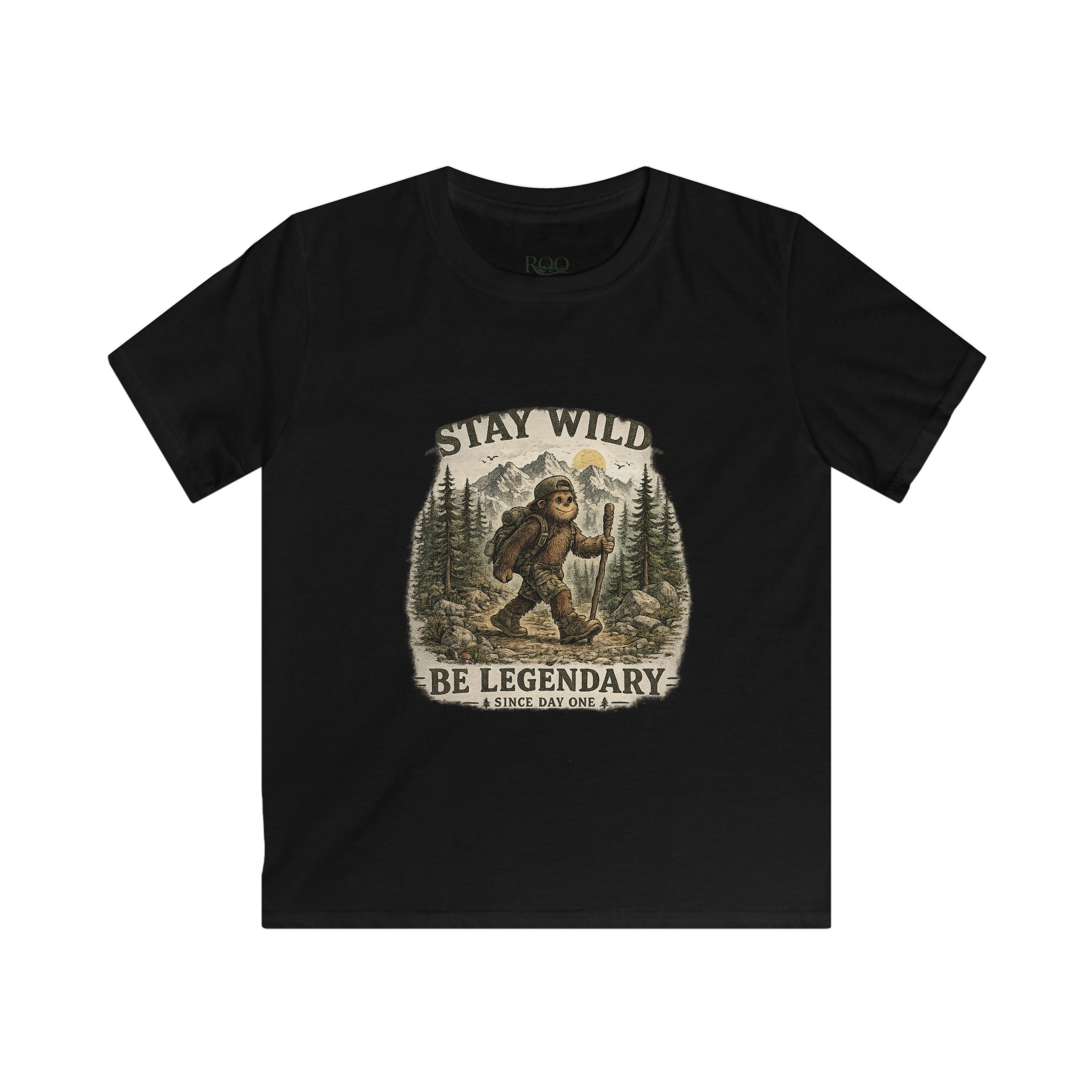 Kids Tee — "Stay Wild, Be Legendary" Bigfoot Forest Adventure Shirt