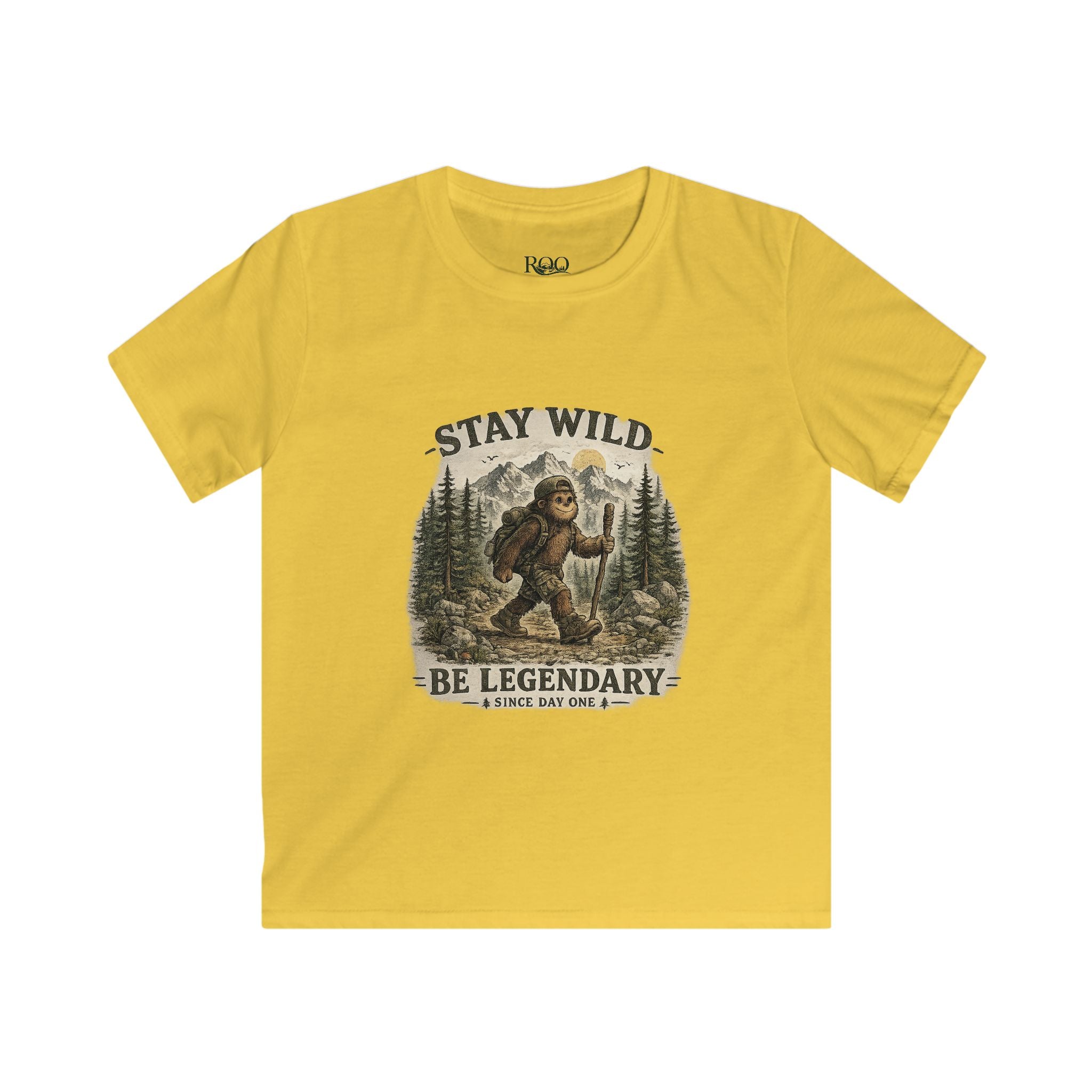 Kids Tee — "Stay Wild, Be Legendary" Bigfoot Forest Adventure Shirt