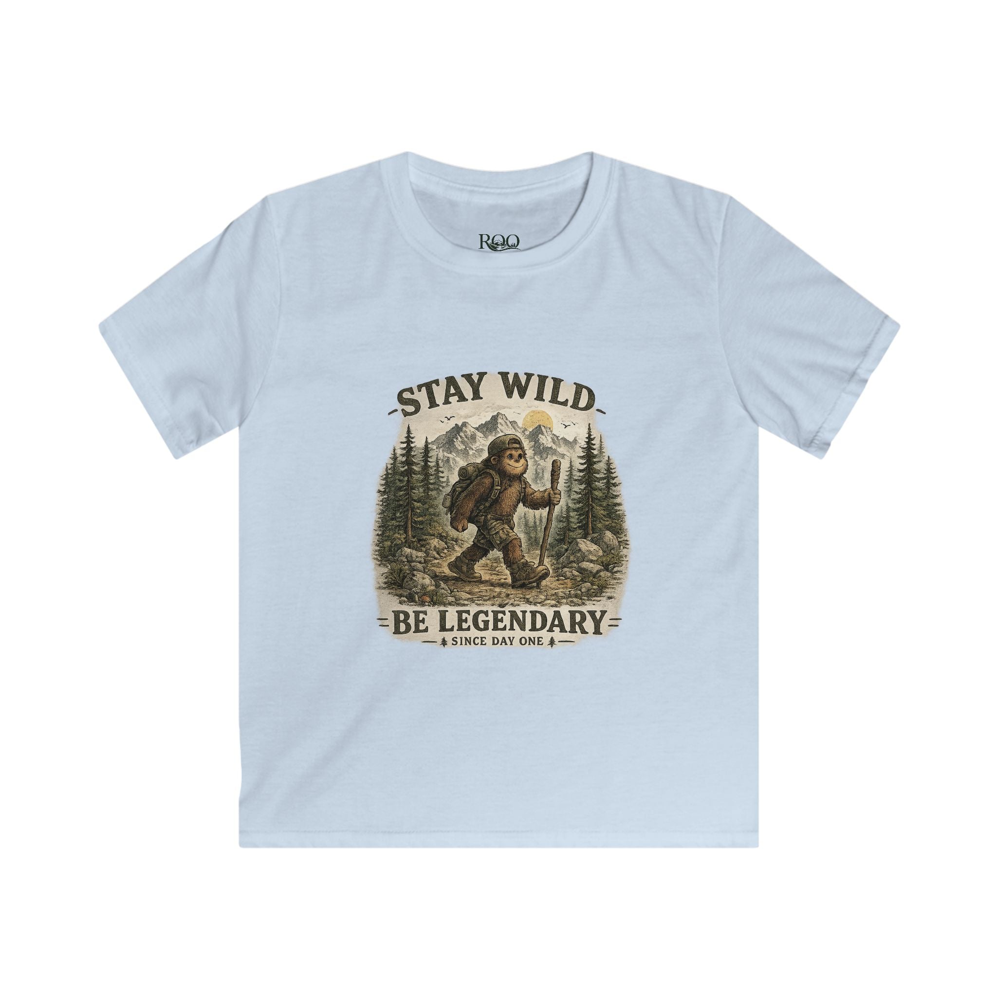 Kids Tee — "Stay Wild, Be Legendary" Bigfoot Forest Adventure Shirt