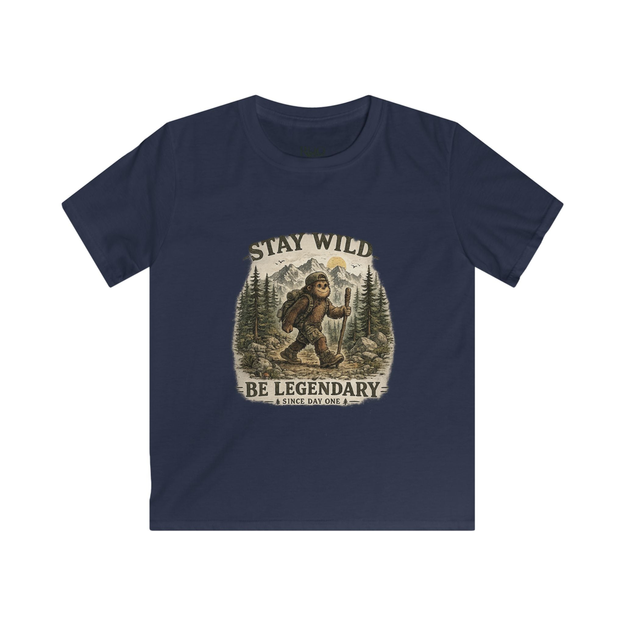 Kids Tee — "Stay Wild, Be Legendary" Bigfoot Forest Adventure Shirt