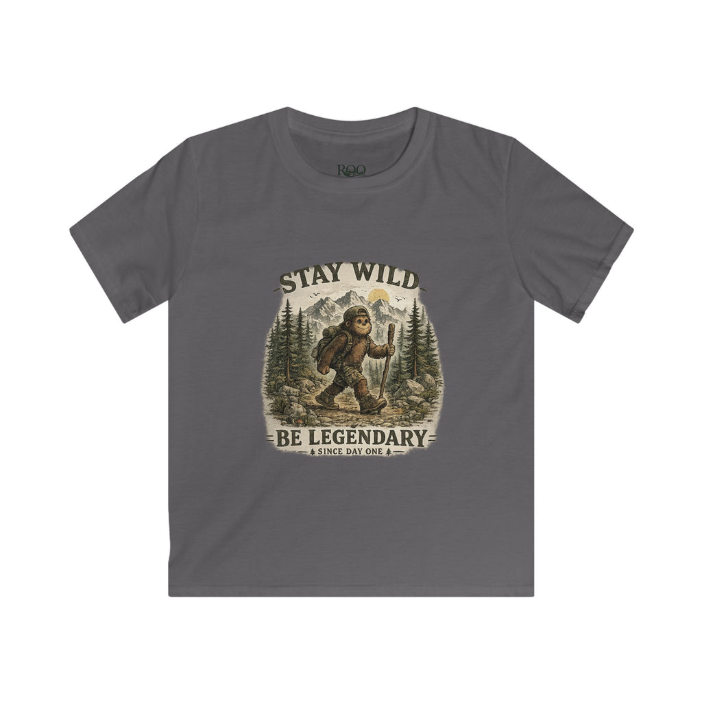 Kids Tee — "Stay Wild, Be Legendary" Bigfoot Forest Adventure Shirt