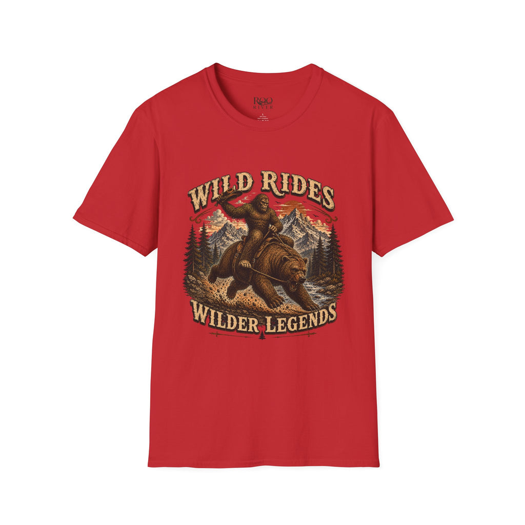 Wild Rides T-Shirt — Bigfoot Riding Bear Vintage Graphic