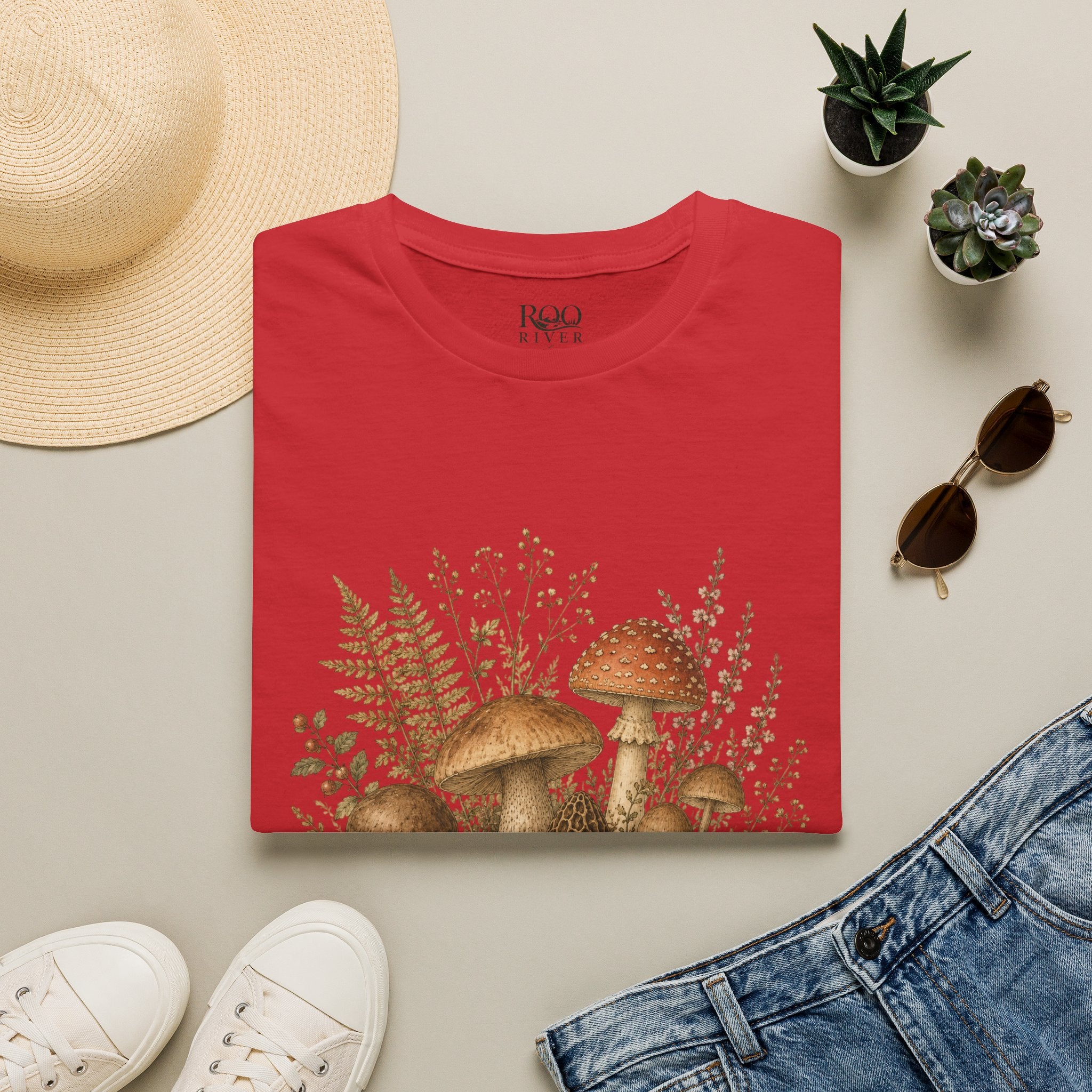 Woodland Mushrooms T-Shirt — Vintage Botanical Fungi Design