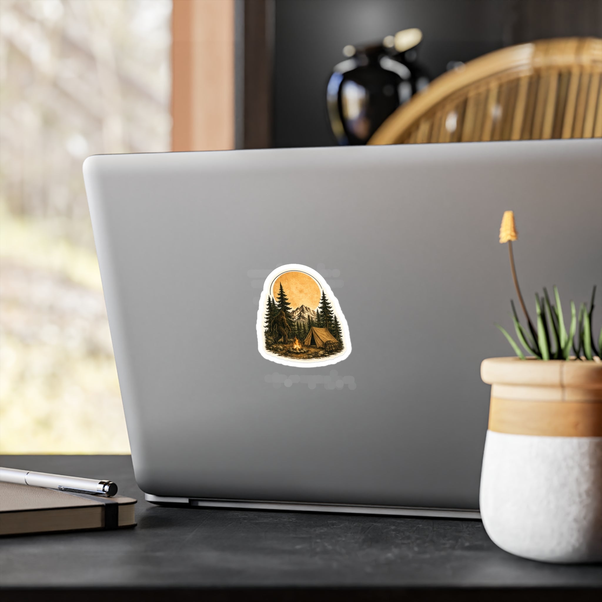 Copy of Camping Bigfoot Sticker — Vintage Mountain Campfire Vinyl Kiss-Cut