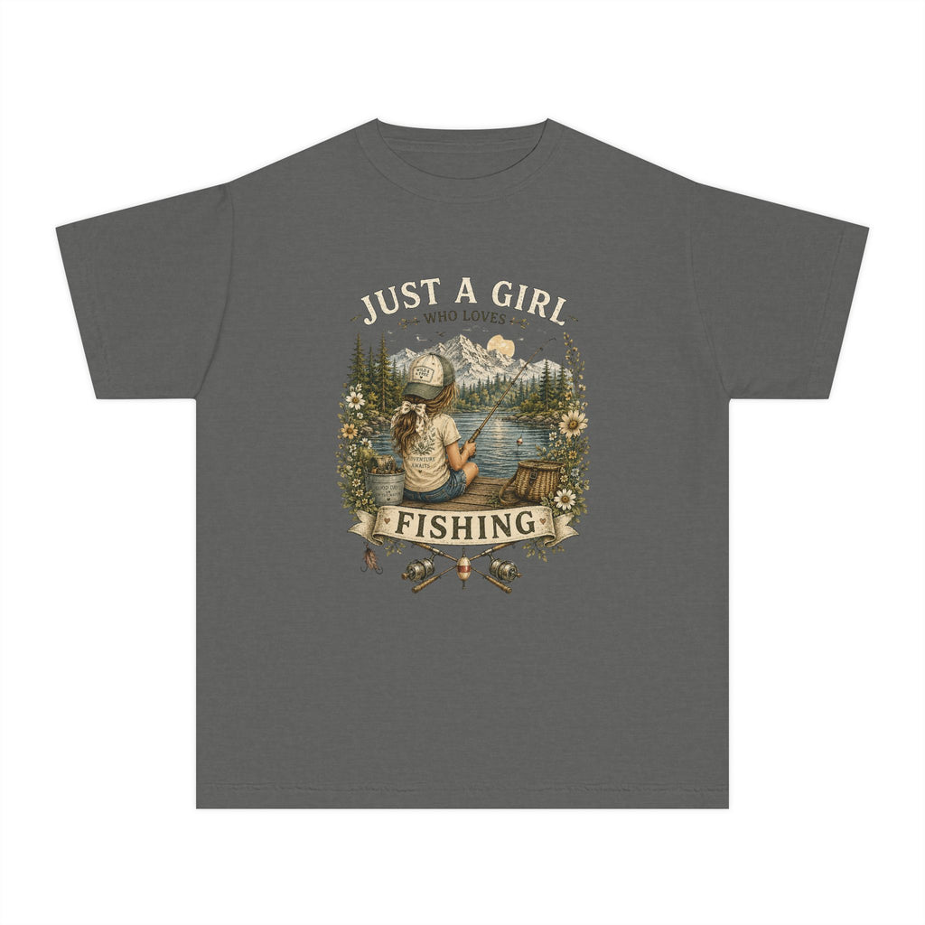 Youth Fishing Tee — "Just a Girl Who Loves Fishing" Graphic Shirt