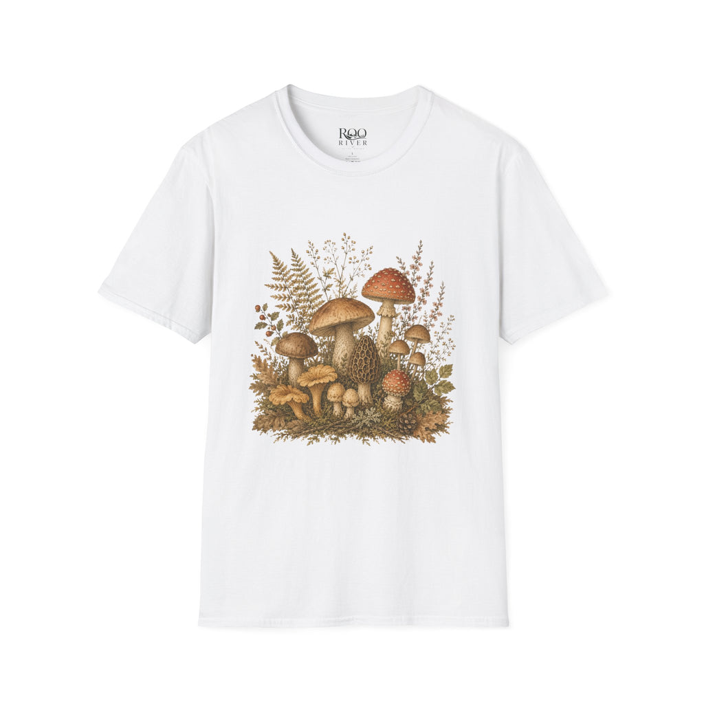 Woodland Mushrooms T-Shirt — Vintage Botanical Fungi Design