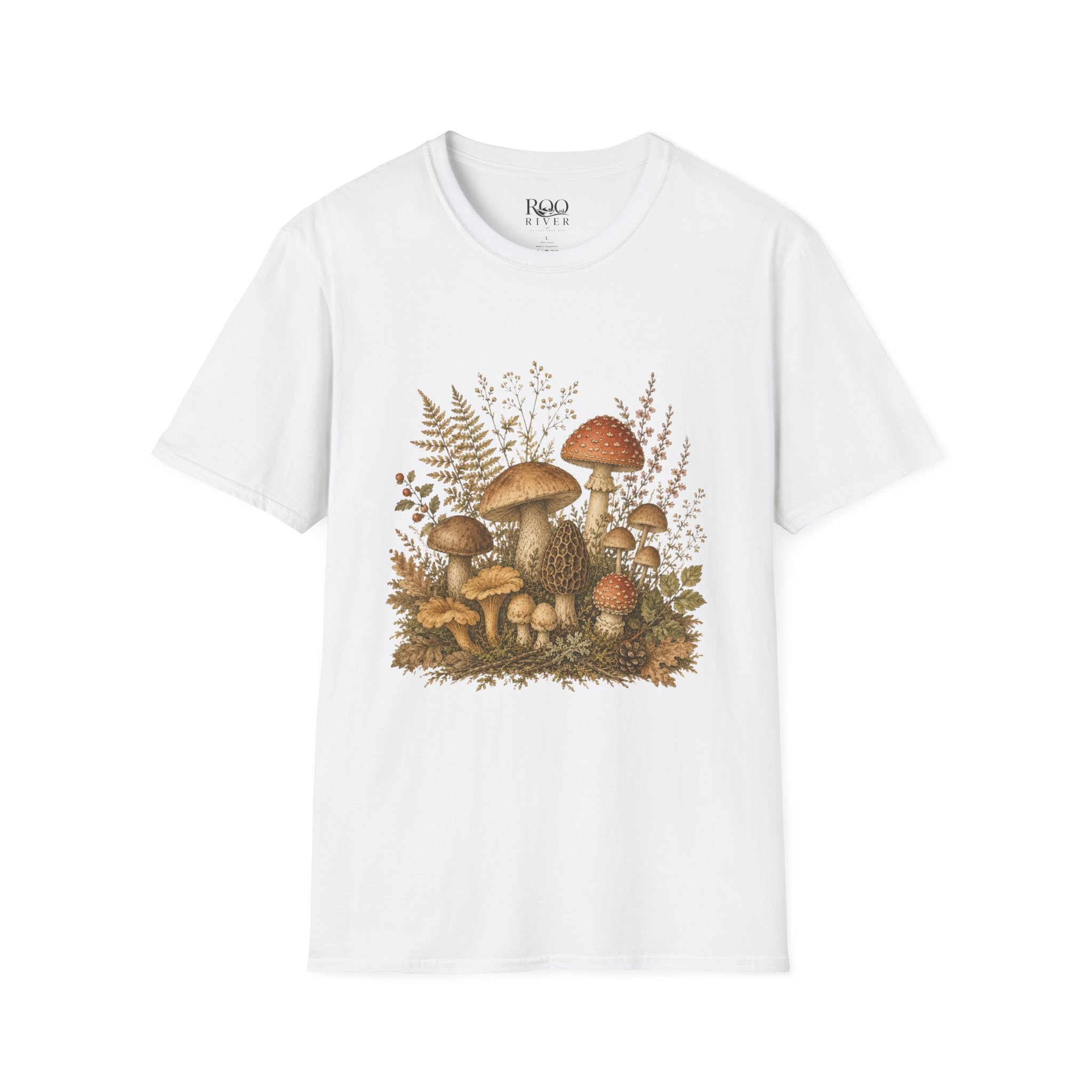Woodland Mushrooms T-Shirt — Vintage Botanical Fungi Design