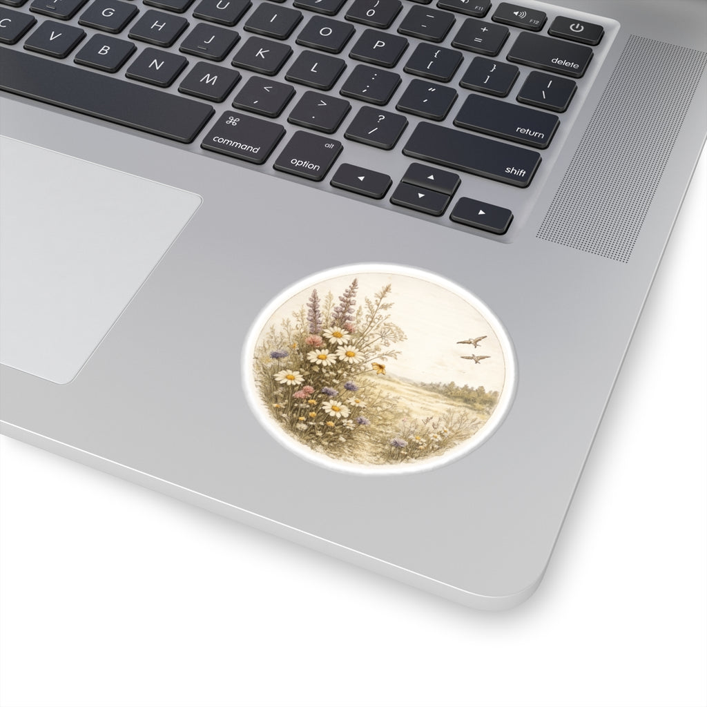 Wildflower Field Vinyl Sticker — Vintage Floral Kiss-Cut Decal