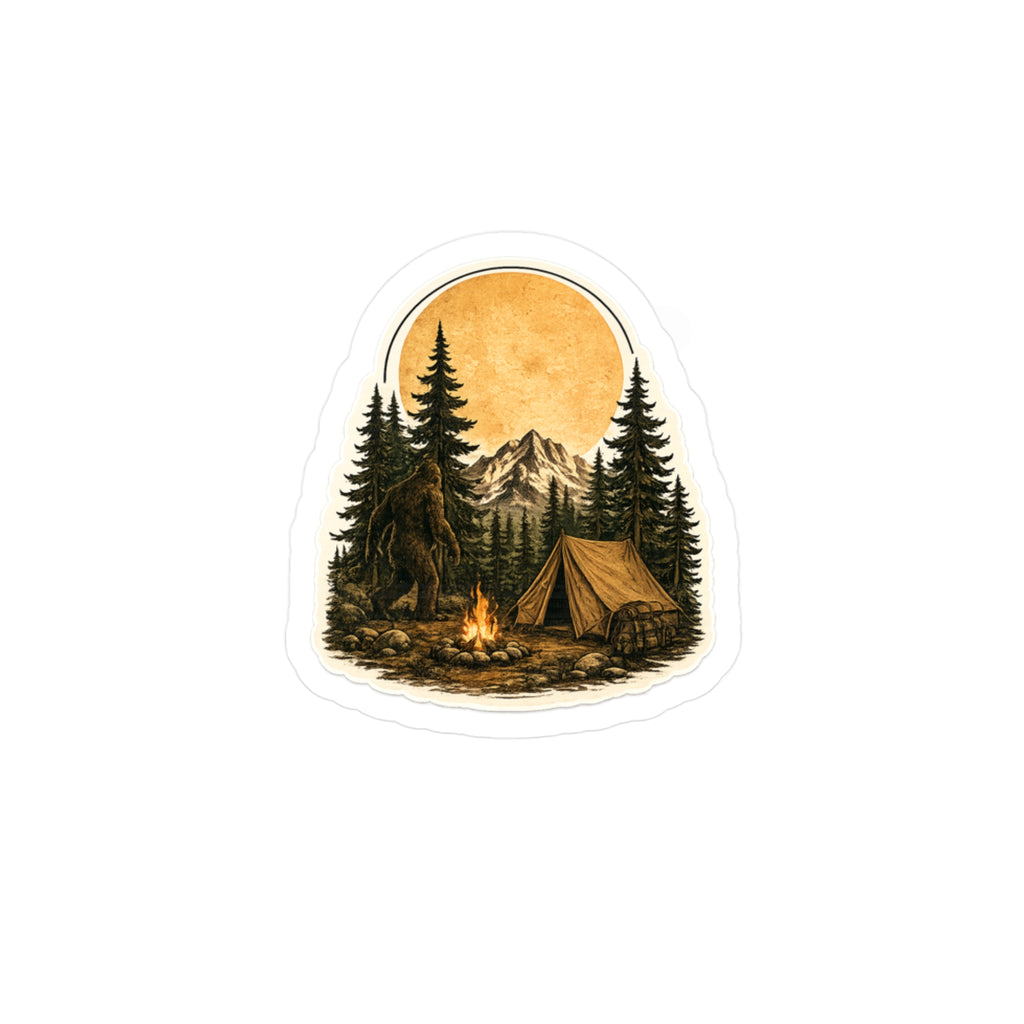 Copy of Camping Bigfoot Sticker — Vintage Mountain Campfire Vinyl Kiss-Cut