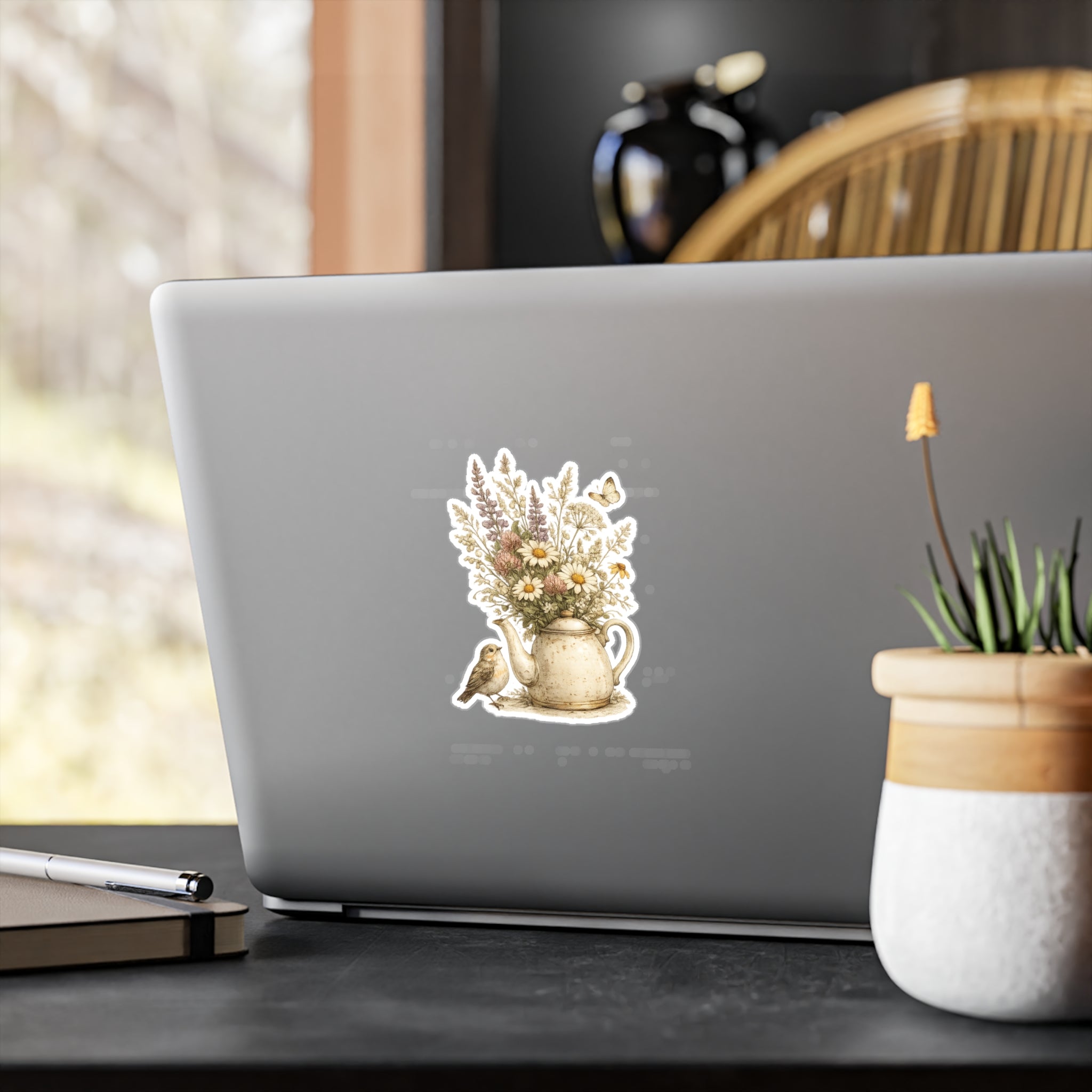 Copy of Floral Teapot & Songbird Sticker — Kiss-Cut Waterproof Decal