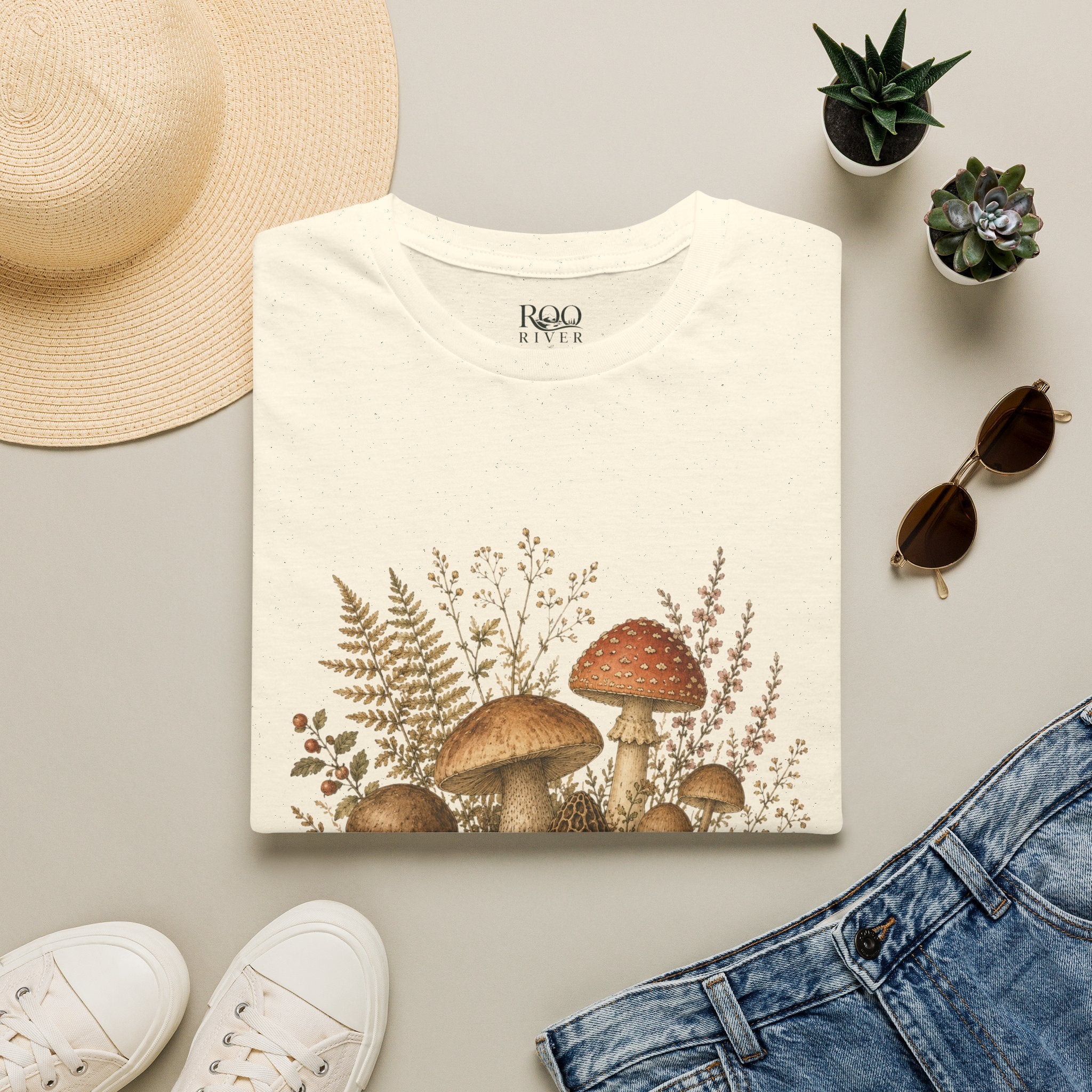 Woodland Mushrooms T-Shirt — Vintage Botanical Fungi Design