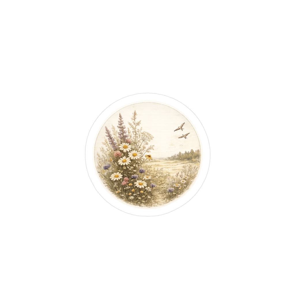 Water Resistant Wildflower Field Vinyl Sticker — Vintage Floral Kiss-Cut Decal