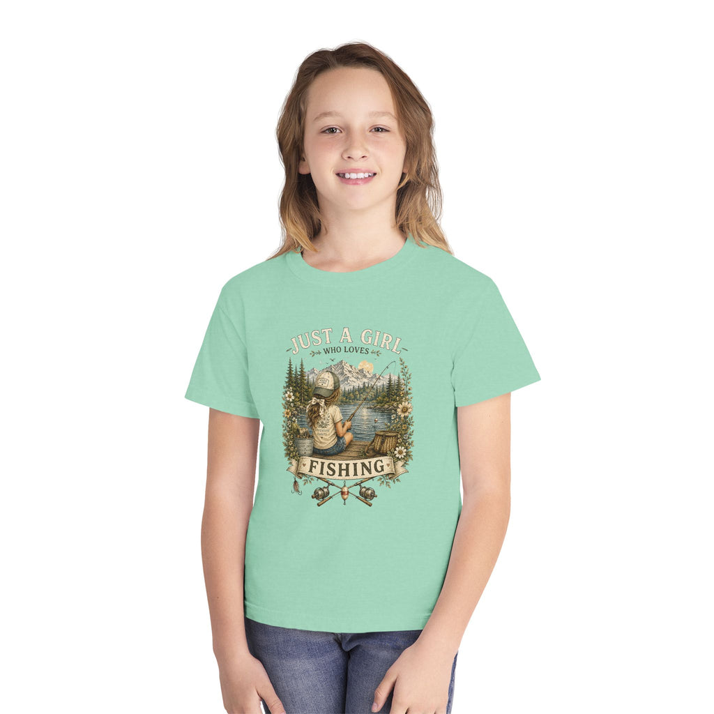 Youth Fishing Tee — "Just a Girl Who Loves Fishing" Graphic Shirt