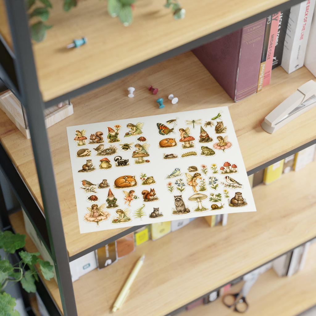 Woodland Fairy Vintage Sticker Sheet — Forest Animals & Mushrooms