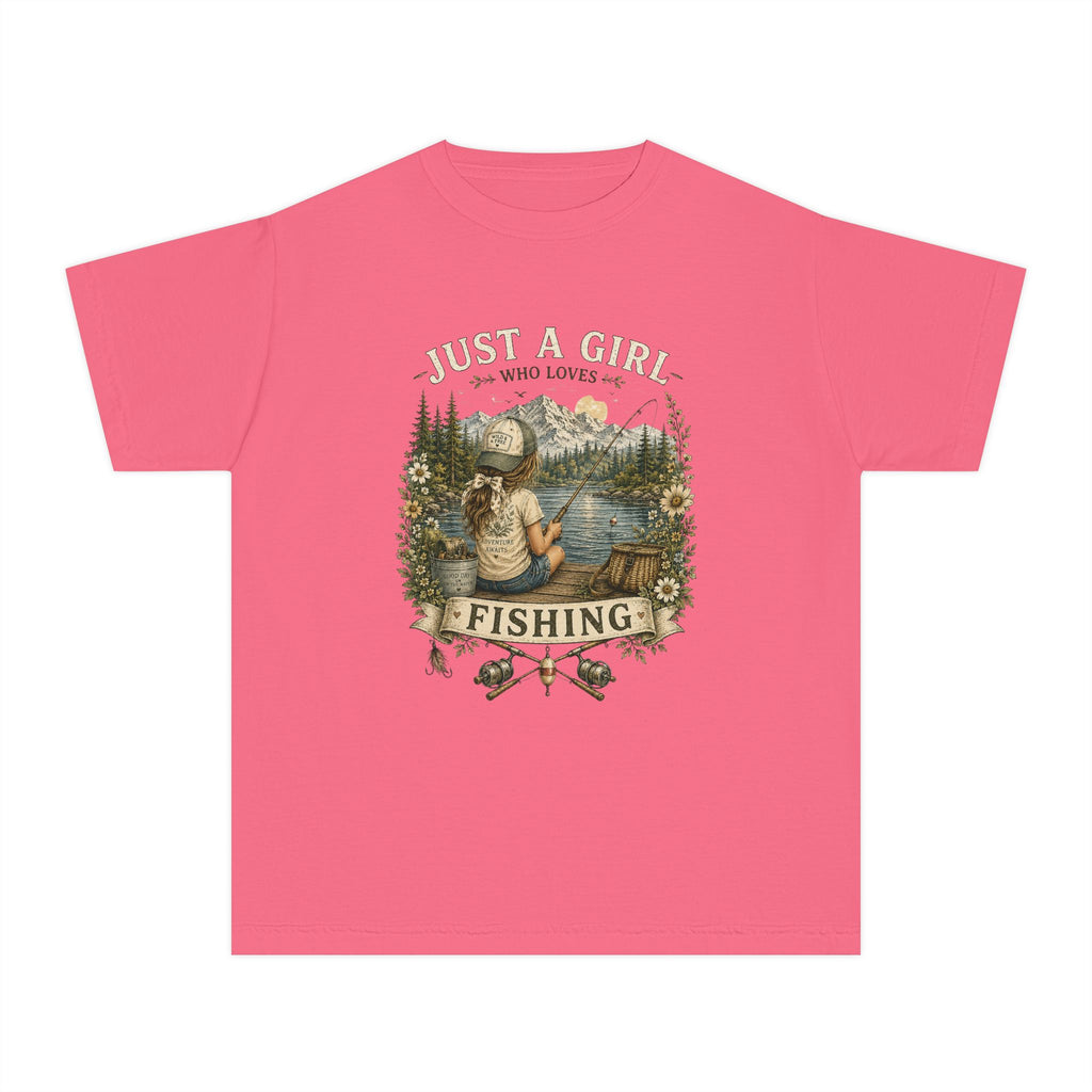 Youth Fishing Tee — "Just a Girl Who Loves Fishing" Graphic Shirt