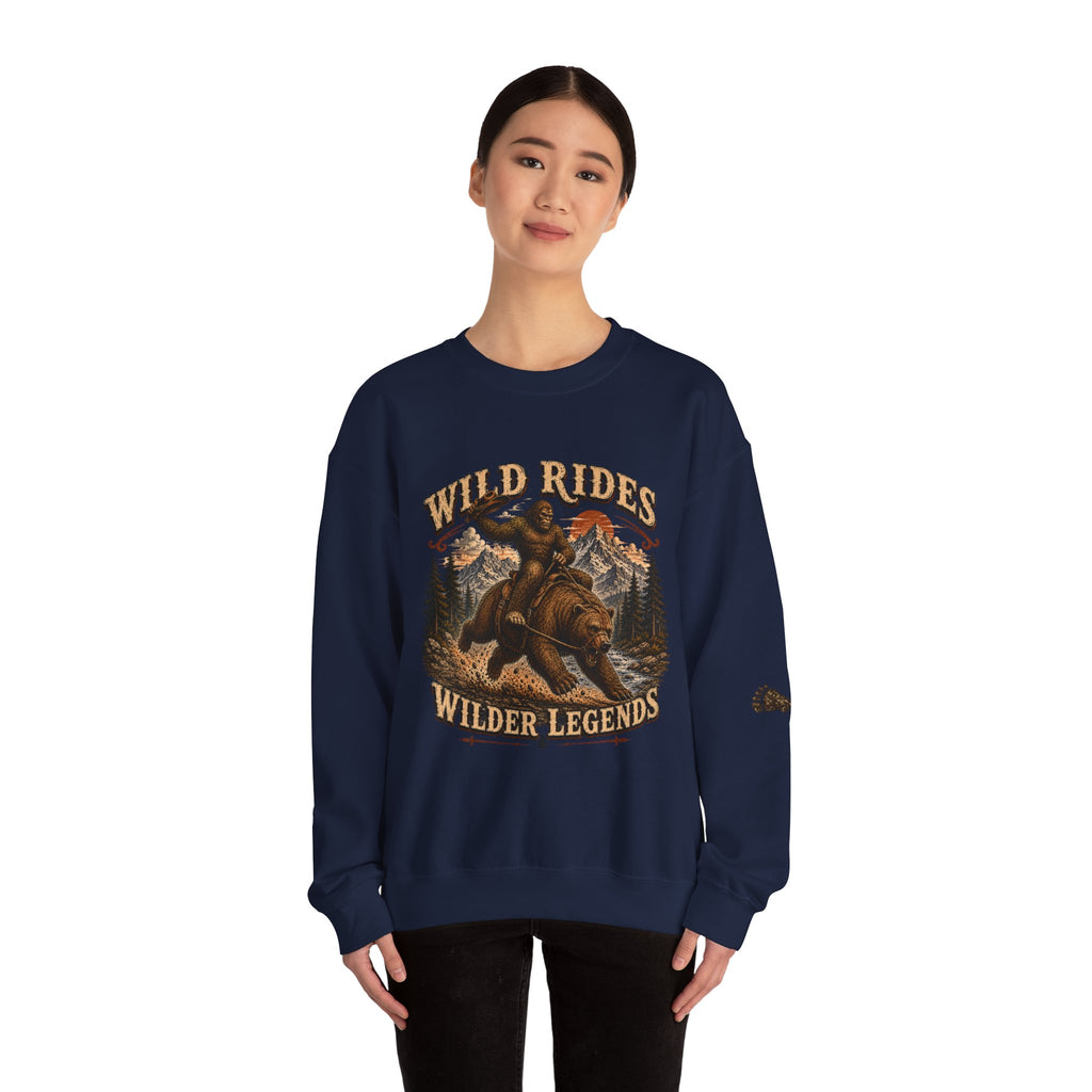 Wild Rides, Wilder Legends Crewneck Sweatshirt — Vintage Bear Rider Graphic