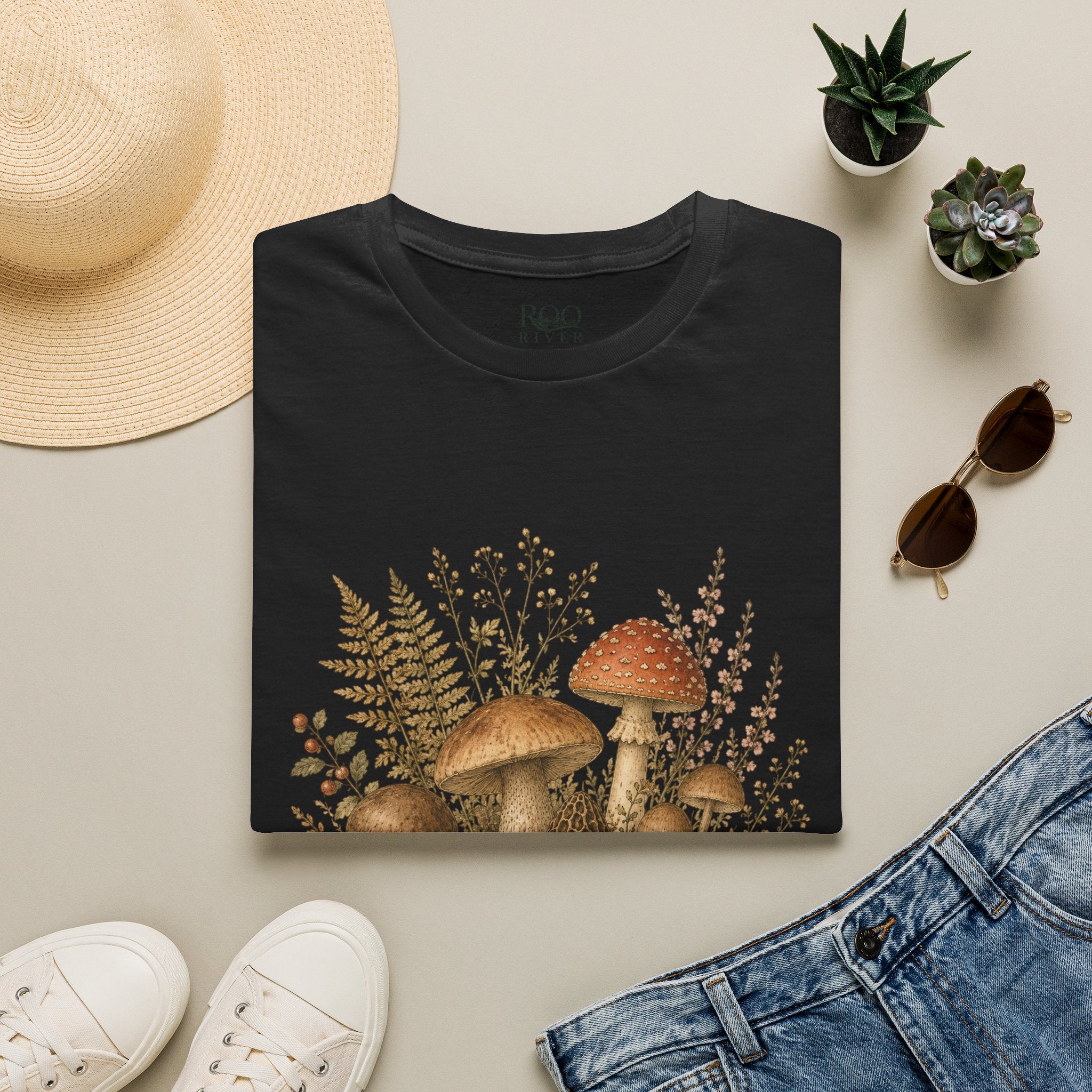 Woodland Mushrooms T-Shirt — Vintage Botanical Fungi Design