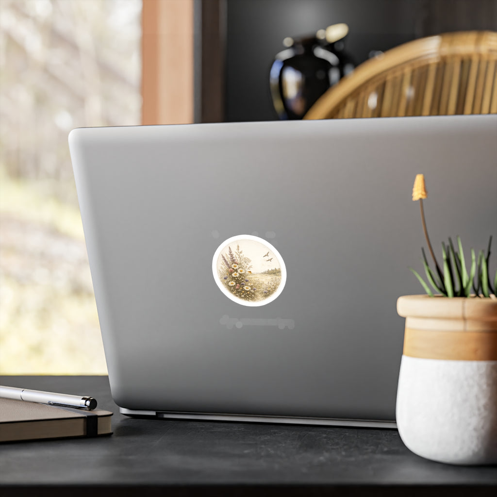 Water Resistant Wildflower Field Vinyl Sticker — Vintage Floral Kiss-Cut Decal