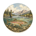 Round Fishing Sticker — Vintage Trout River Fly Angler Vinyl Decal