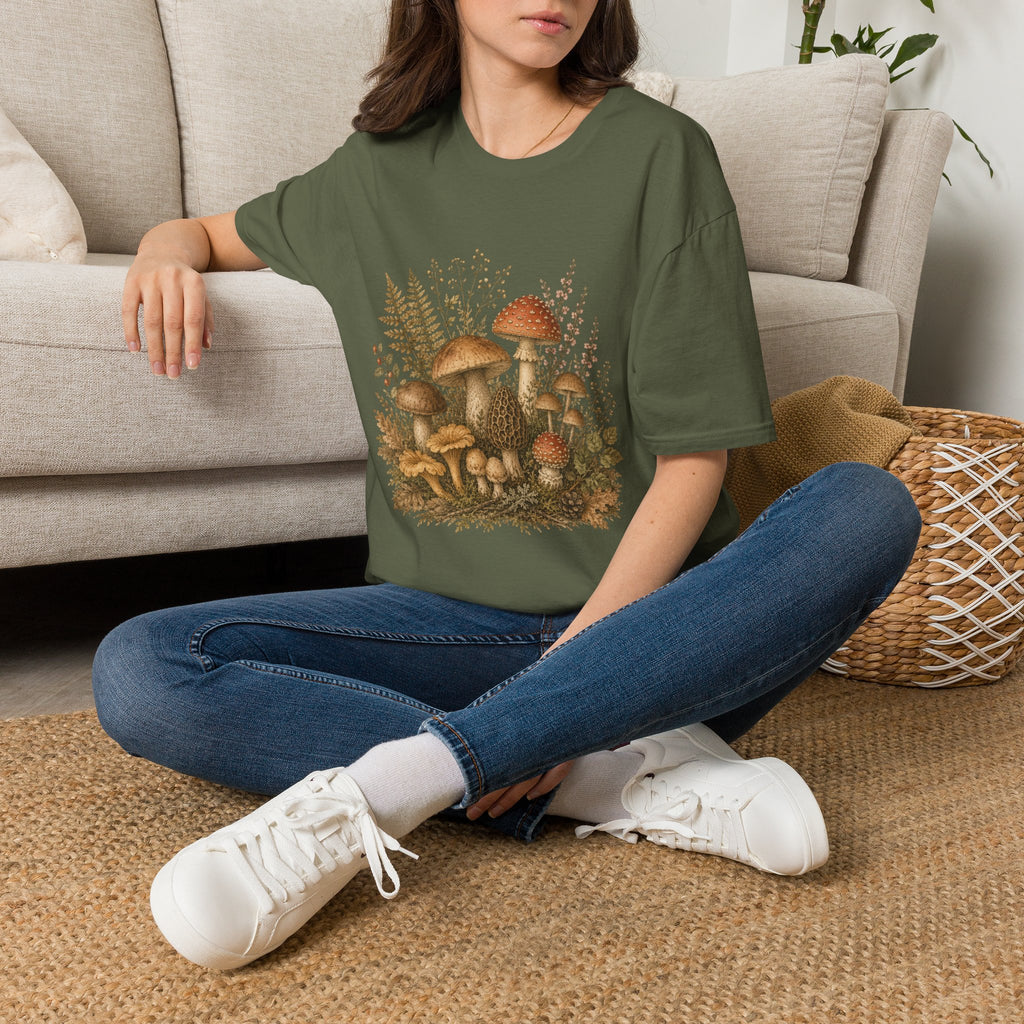 Woodland Mushrooms T-Shirt — Vintage Botanical Fungi Design