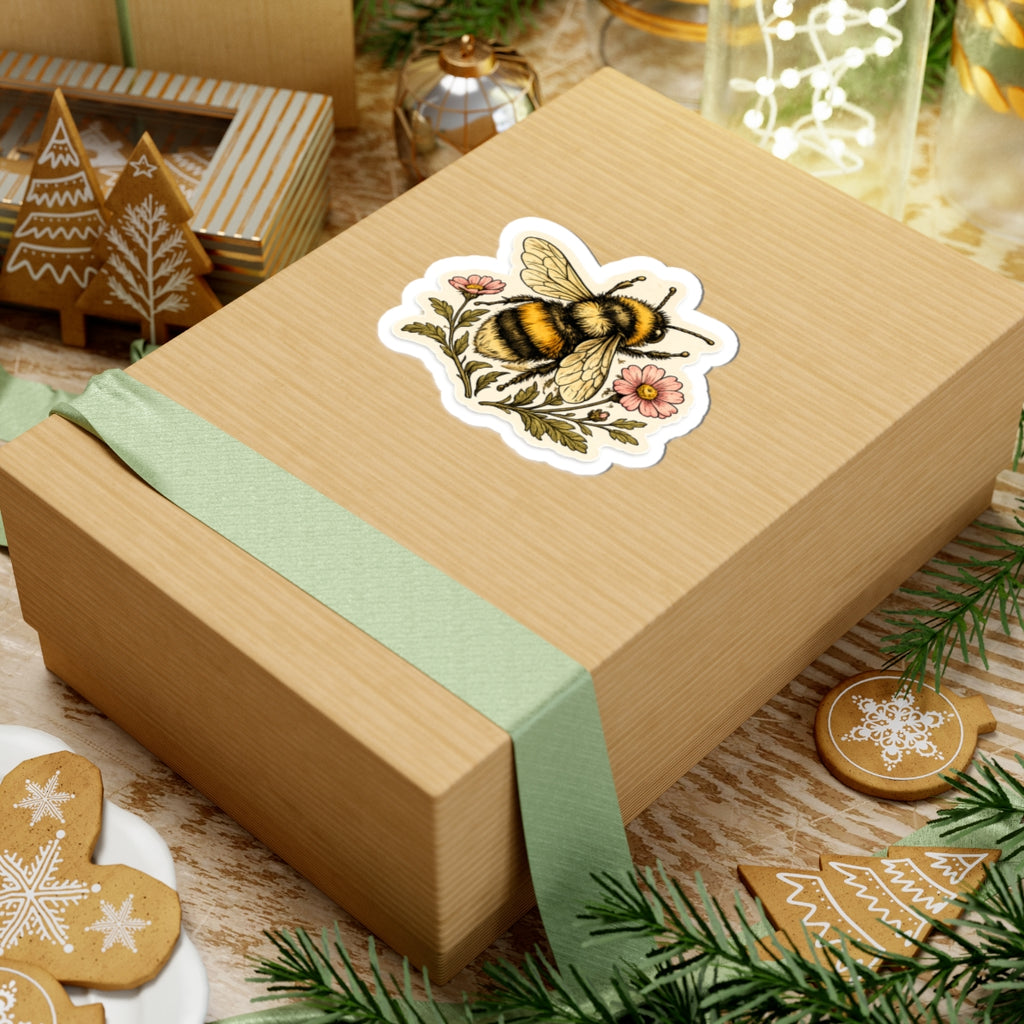 Bumblebee Floral Sticker — Kiss-Cut Bee Sticker for Laptops, Journals & Gifts