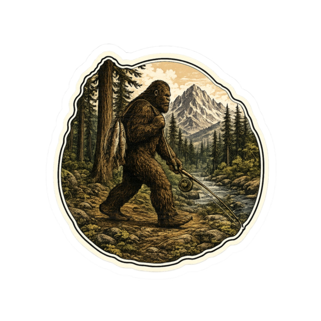 Sasquatch's Daily Catch Vinyl Sticker — Sasquatch Camping Adventure Kiss-Cut Decal