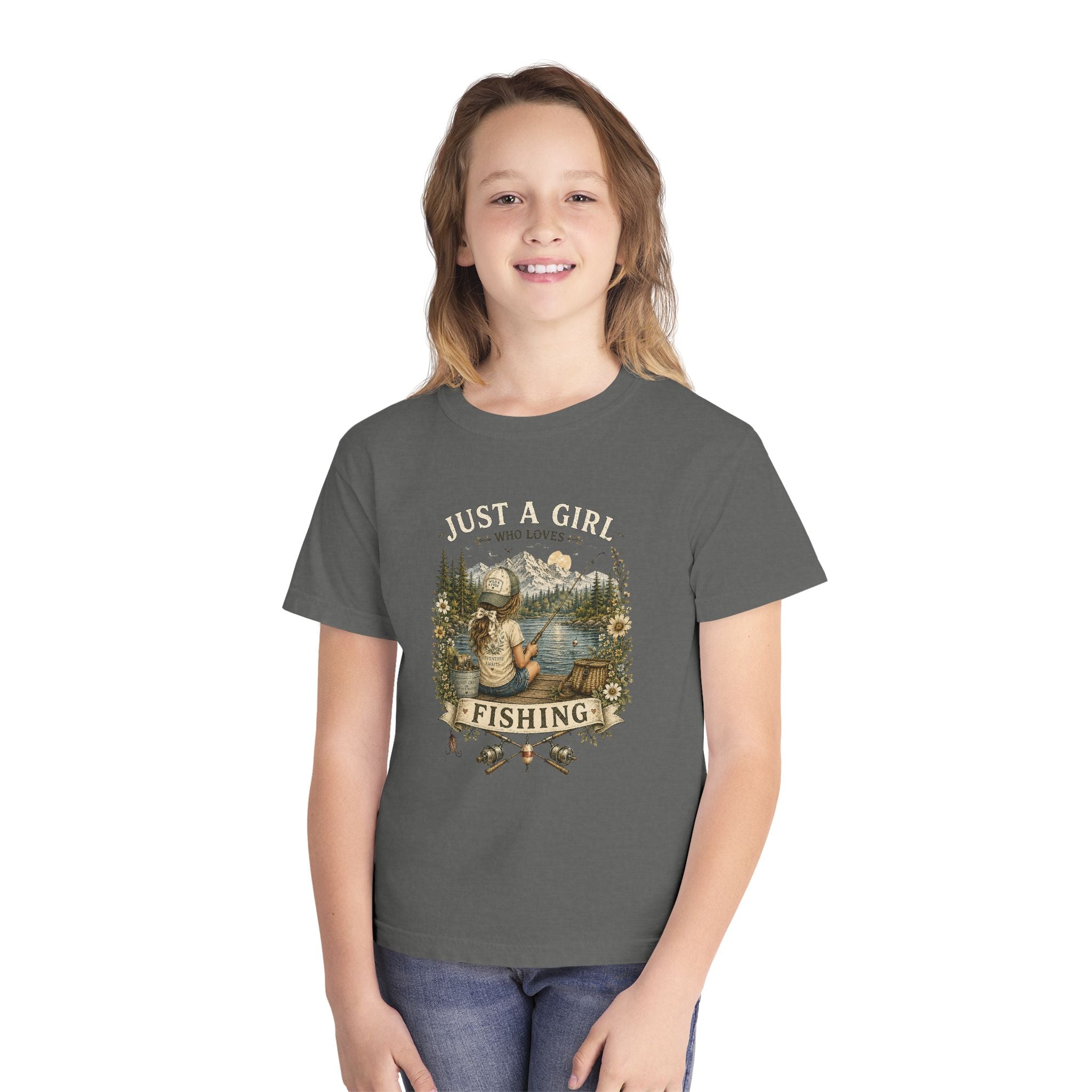 Youth Fishing Tee — "Just a Girl Who Loves Fishing" Graphic Shirt