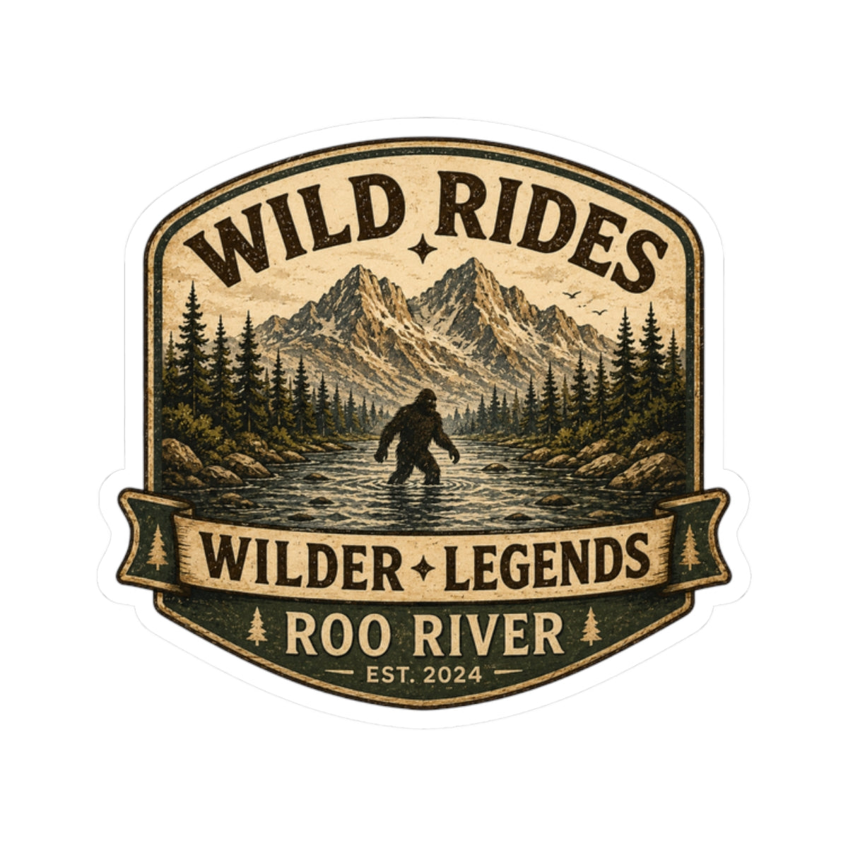 Wild Rides, Wilder Legends Sasquatch Sticker Sticker — Kiss-Cut Roo River Decal