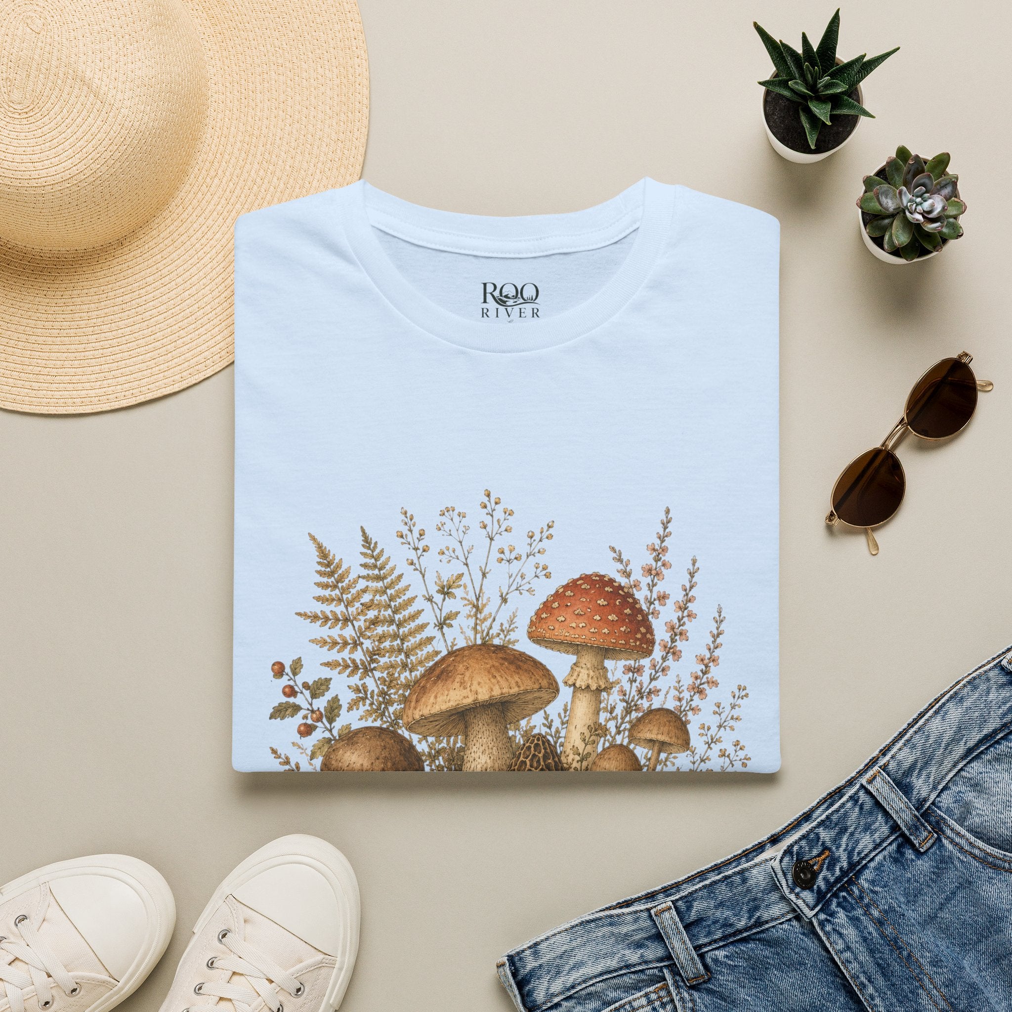 Woodland Mushrooms T-Shirt — Vintage Botanical Fungi Design