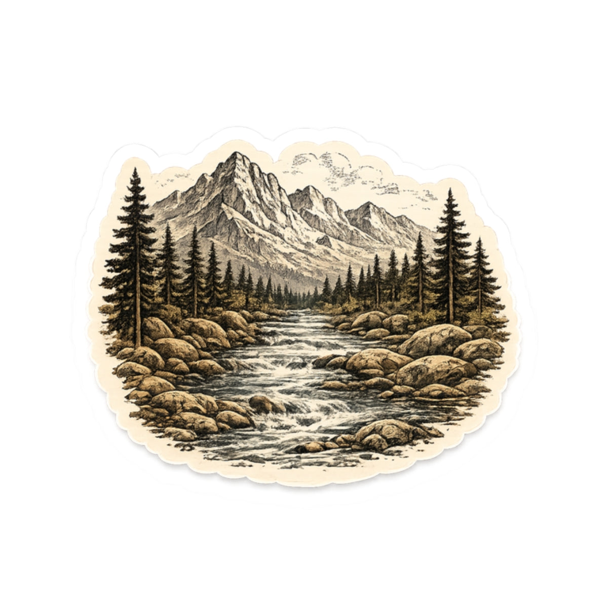 Mountain River Wilderness  Sticker — Scenic Outdoor Landscape Kiss-Cut Decal