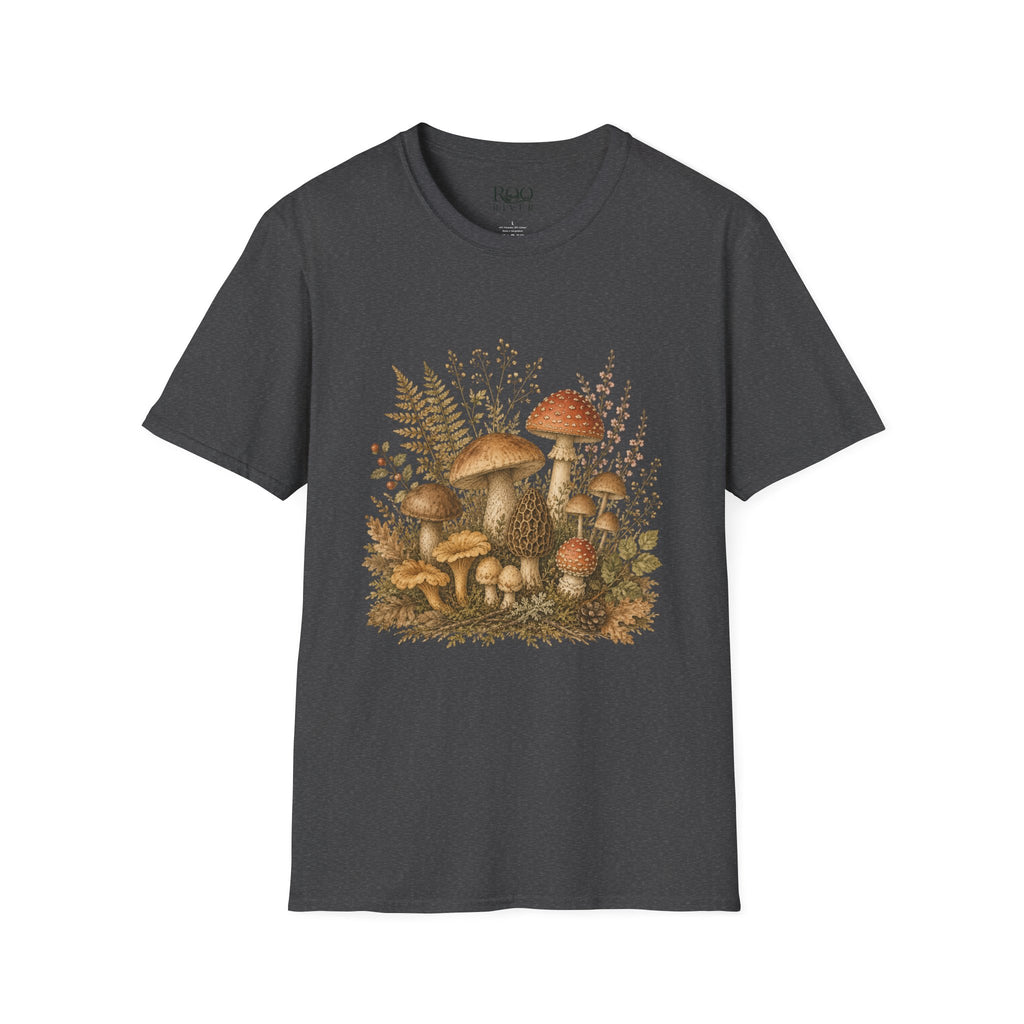 Woodland Mushrooms T-Shirt — Vintage Botanical Fungi Design