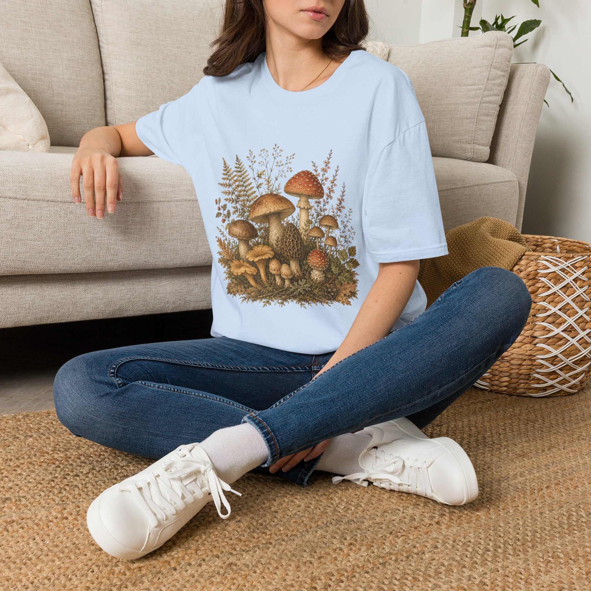 Woodland Mushrooms T-Shirt — Vintage Botanical Fungi Design