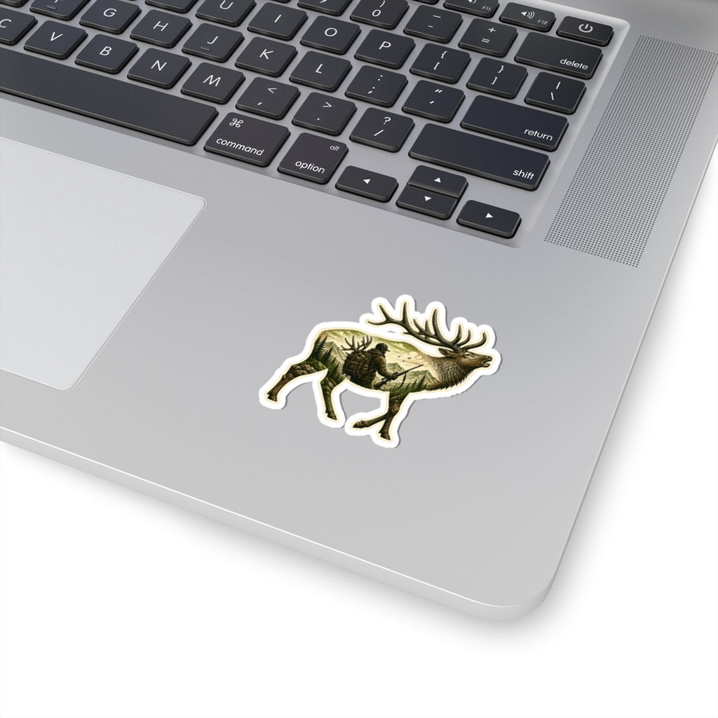 Bull Elk Hunter  Sticker — Hunting Scene Kiss-Cut Decal