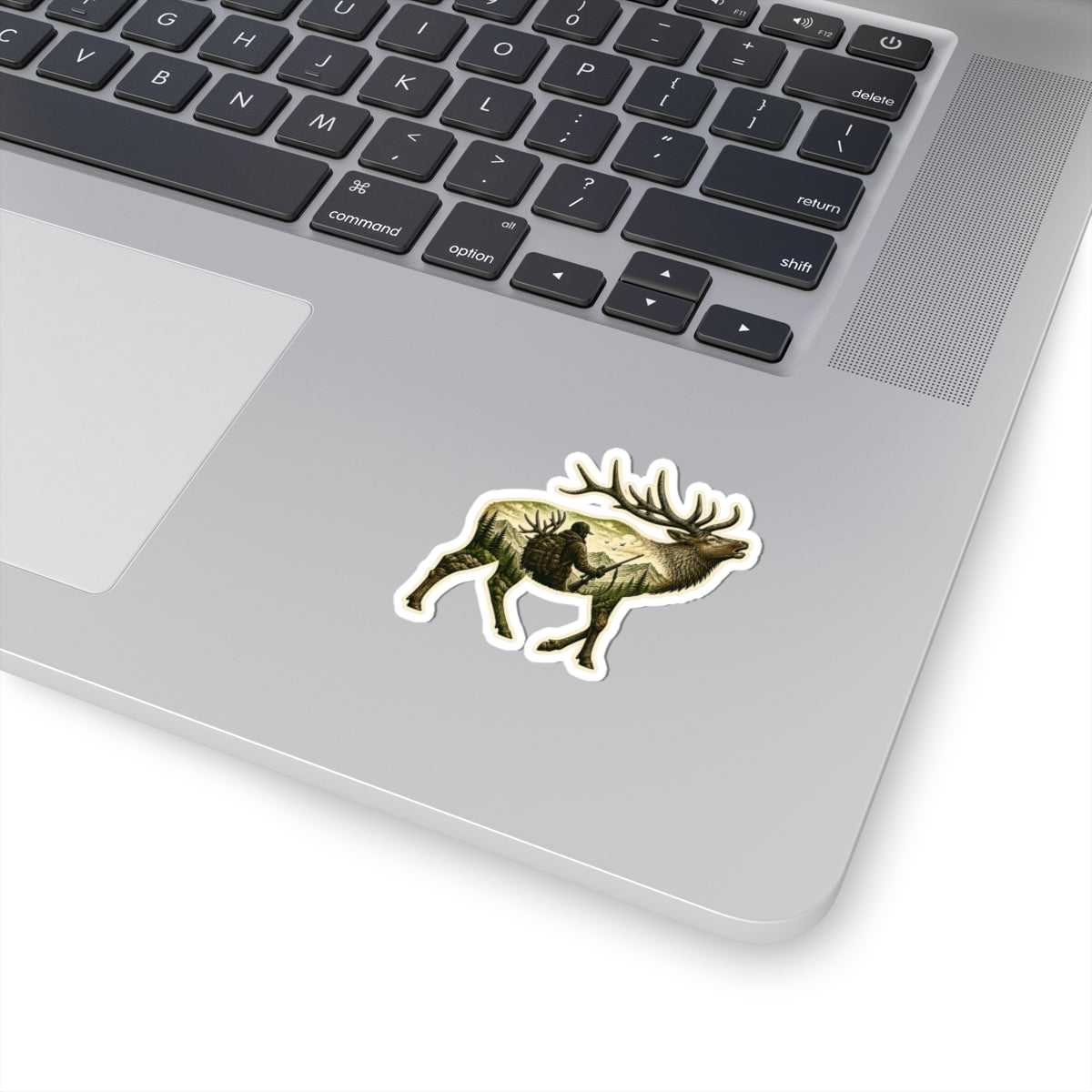 Bull Elk Hunter  Sticker — Hunting Scene Kiss-Cut Decal