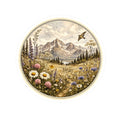 Vintage Meadow Mountain Sticker — Round  Kiss-Cut Scenic Sticker
