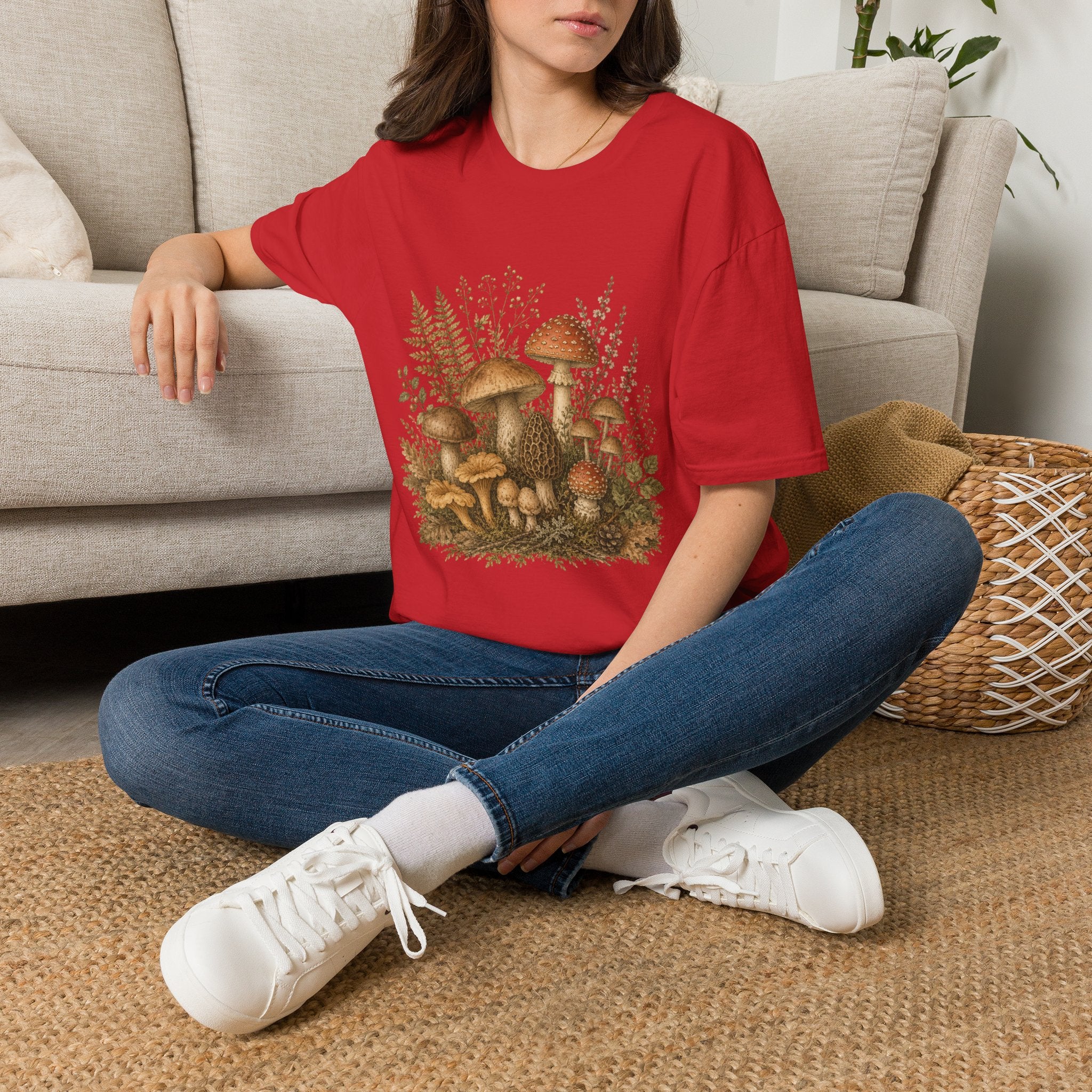Woodland Mushrooms T-Shirt — Vintage Botanical Fungi Design