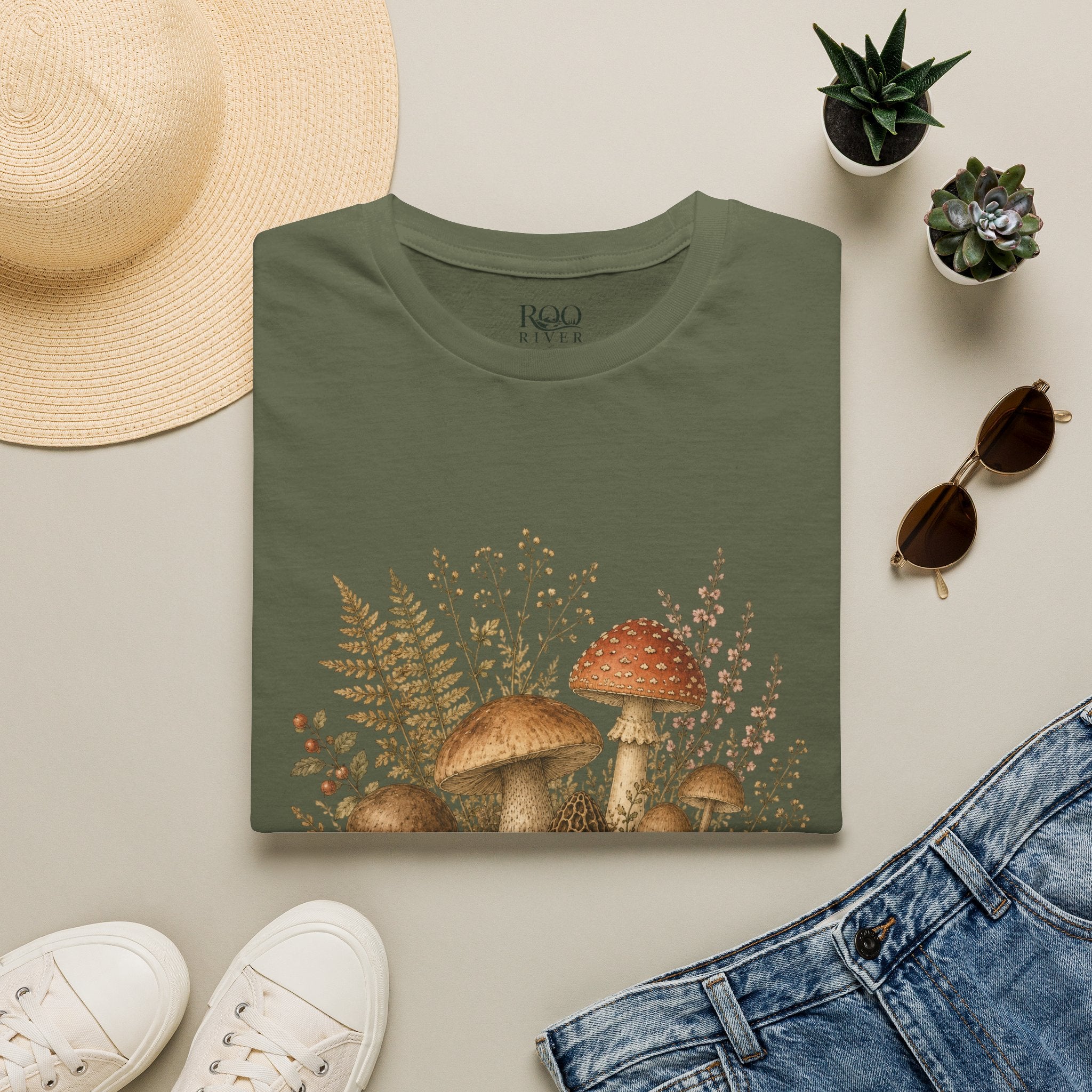 Woodland Mushrooms T-Shirt — Vintage Botanical Fungi Design