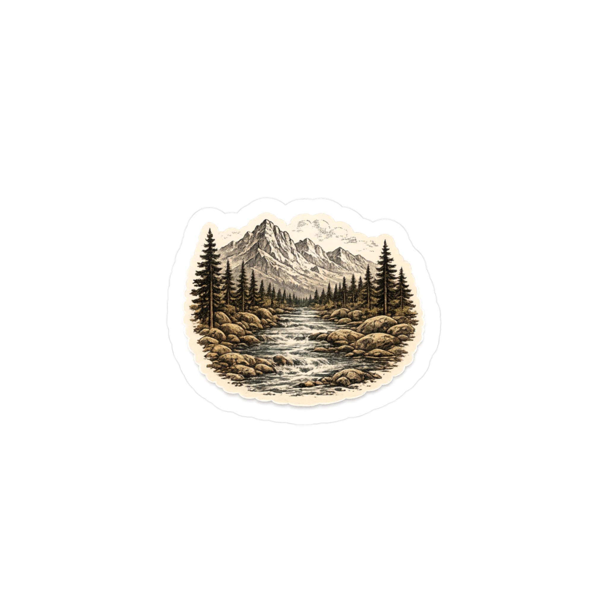 Water resistant Mountain River Wilderness  Sticker — Scenic Outdoor Landscape Kiss-Cut Decal