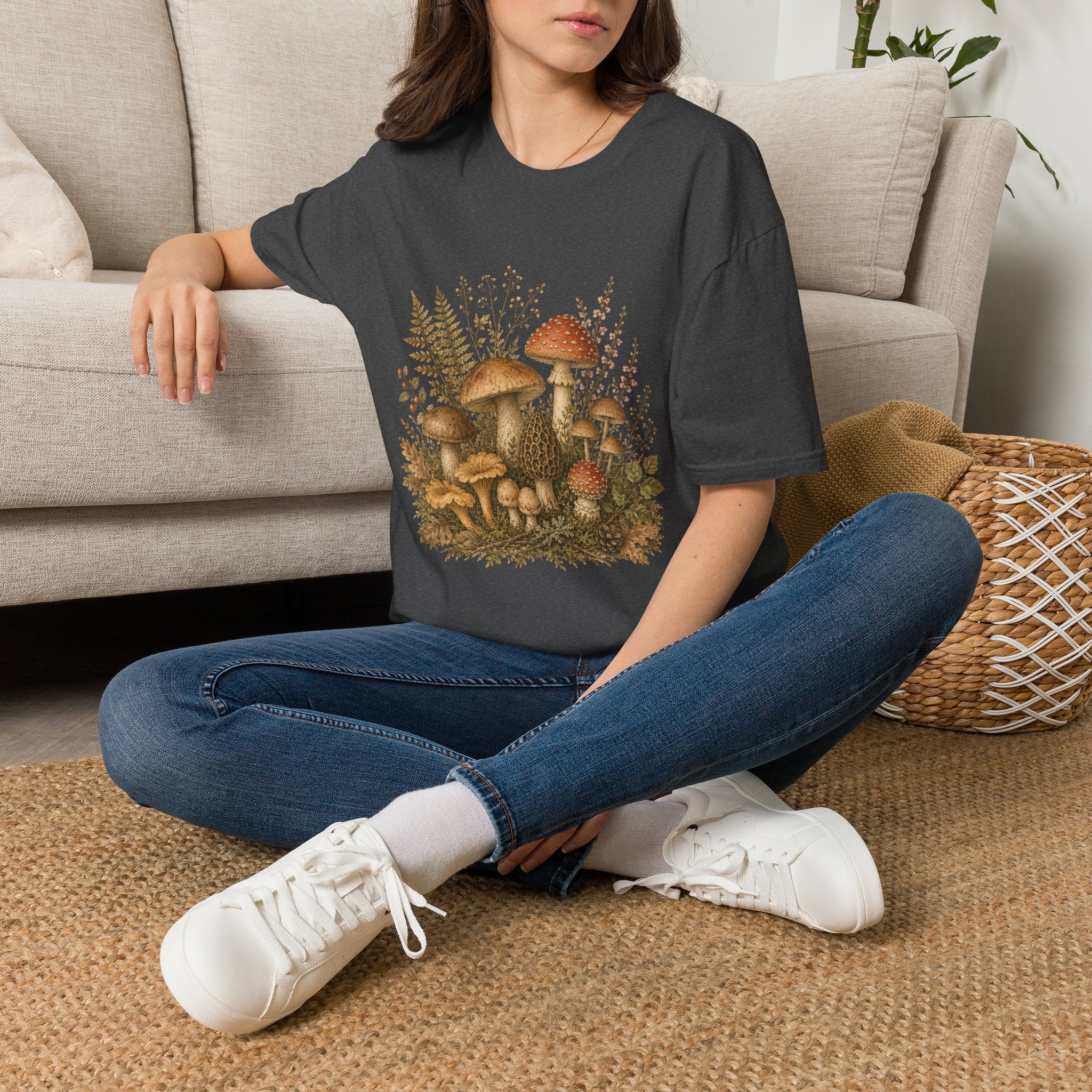 Woodland Mushrooms T-Shirt — Vintage Botanical Fungi Design