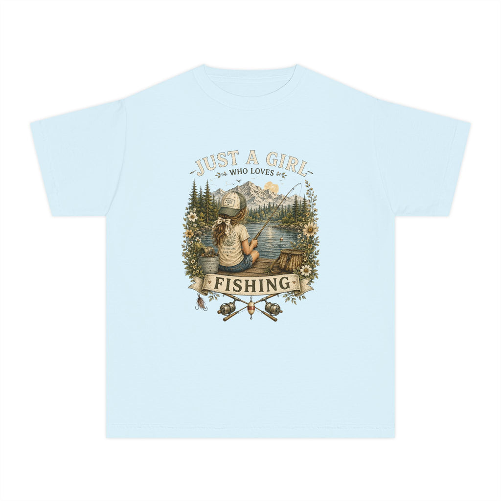 Youth Fishing Tee — "Just a Girl Who Loves Fishing" Graphic Shirt