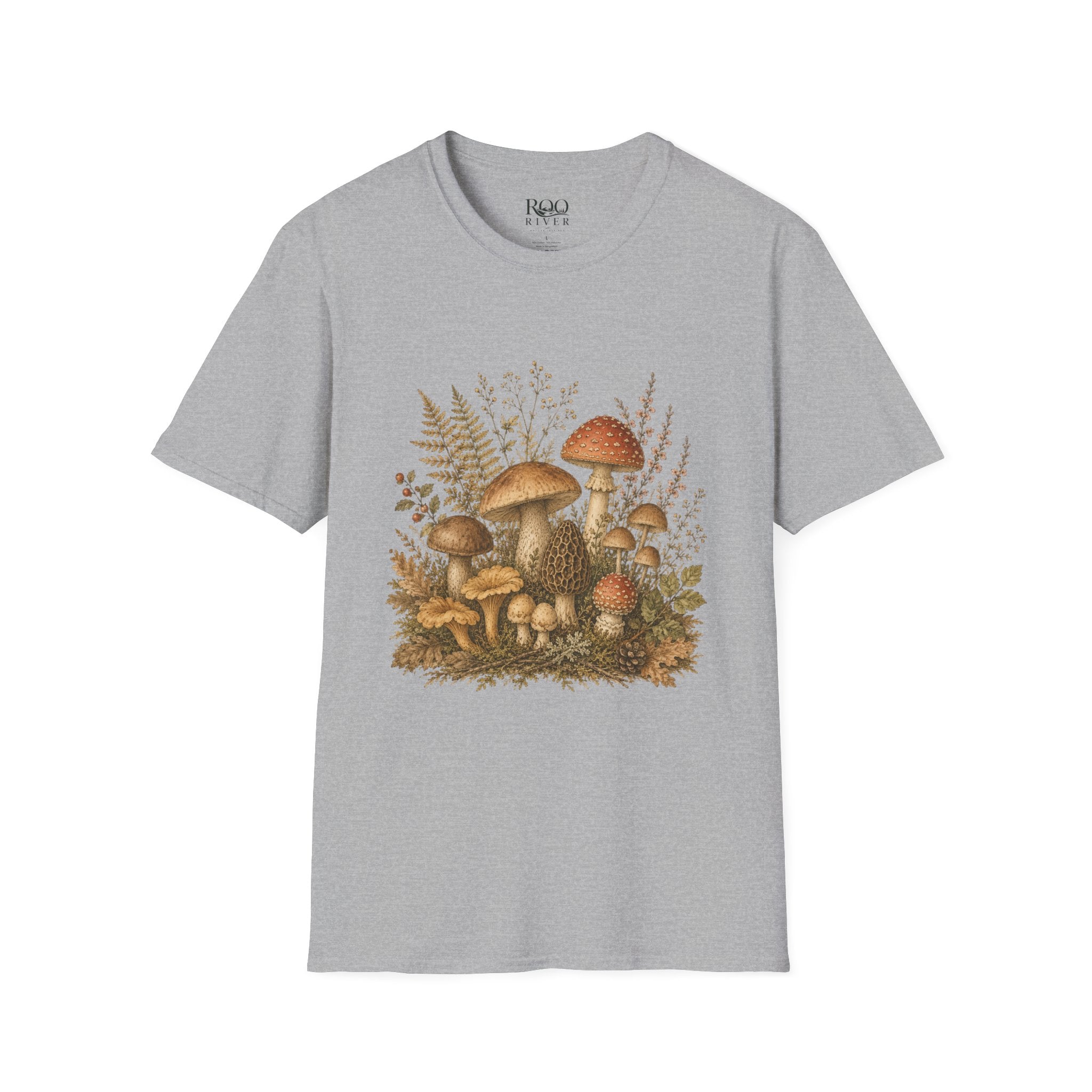 Woodland Mushrooms T-Shirt — Vintage Botanical Fungi Design