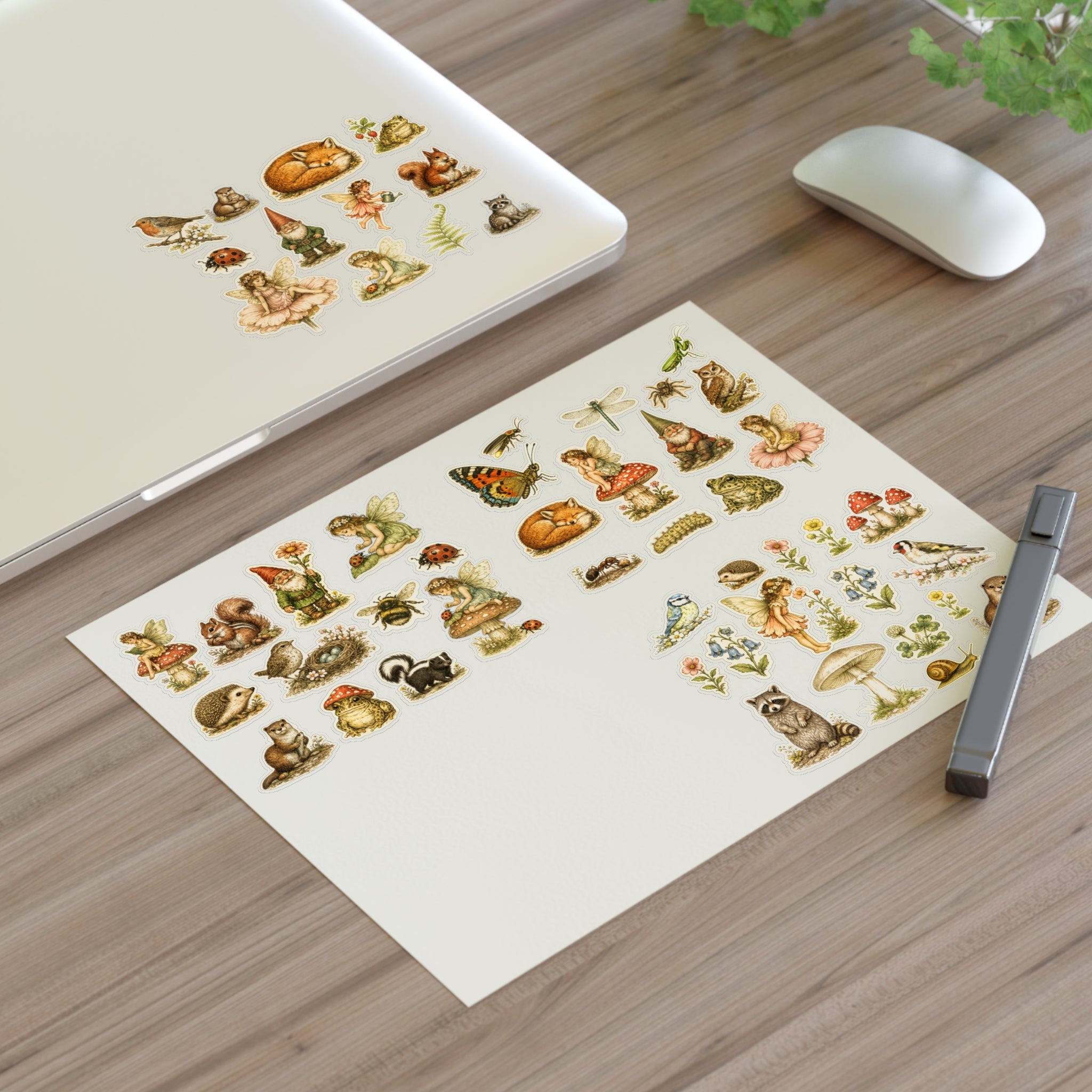 Woodland Fairy Vintage Sticker Sheet — Forest Animals & Mushrooms