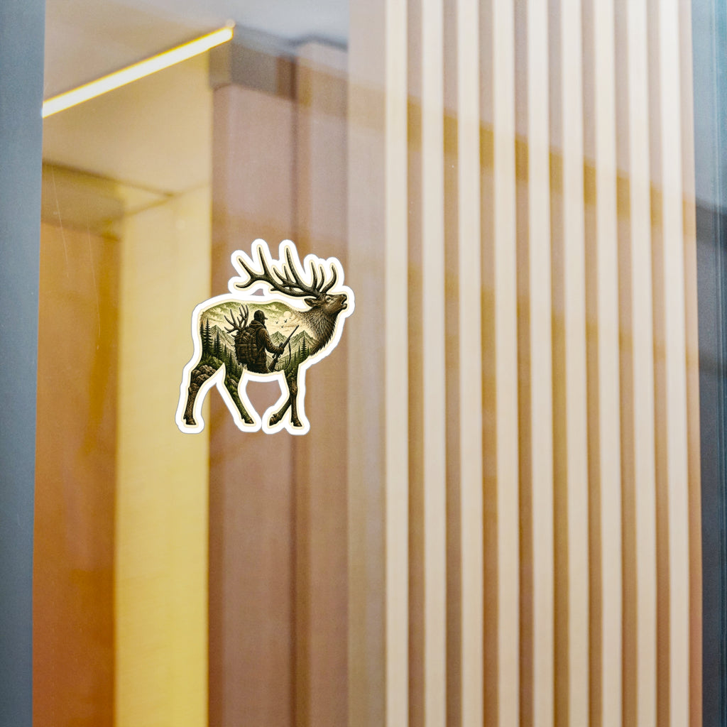 Water resistant Bull Elk Hunter  Sticker — Hunting Scene Kiss-Cut Decal