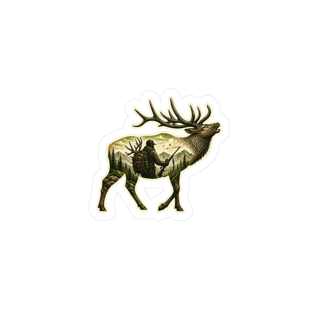 Water resistant Bull Elk Hunter  Sticker — Hunting Scene Kiss-Cut Decal