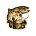 A Boy's Fishing Adventure Vinyl Sticker — Vintage Trout Flyfishing Scene