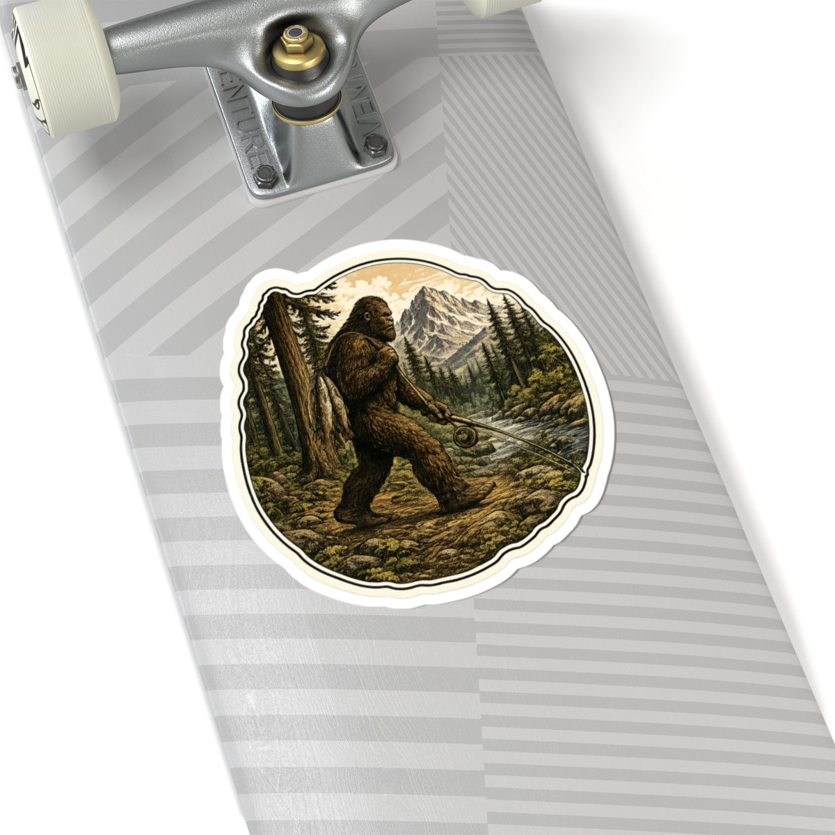 Sasquatch's Daily Catch Vinyl Sticker — Sasquatch Camping Adventure Kiss-Cut Decal