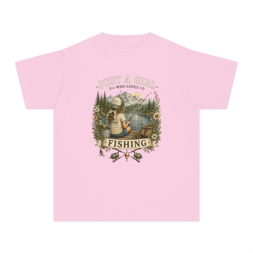 Youth Fishing Tee — "Just a Girl Who Loves Fishing" Graphic Shirt