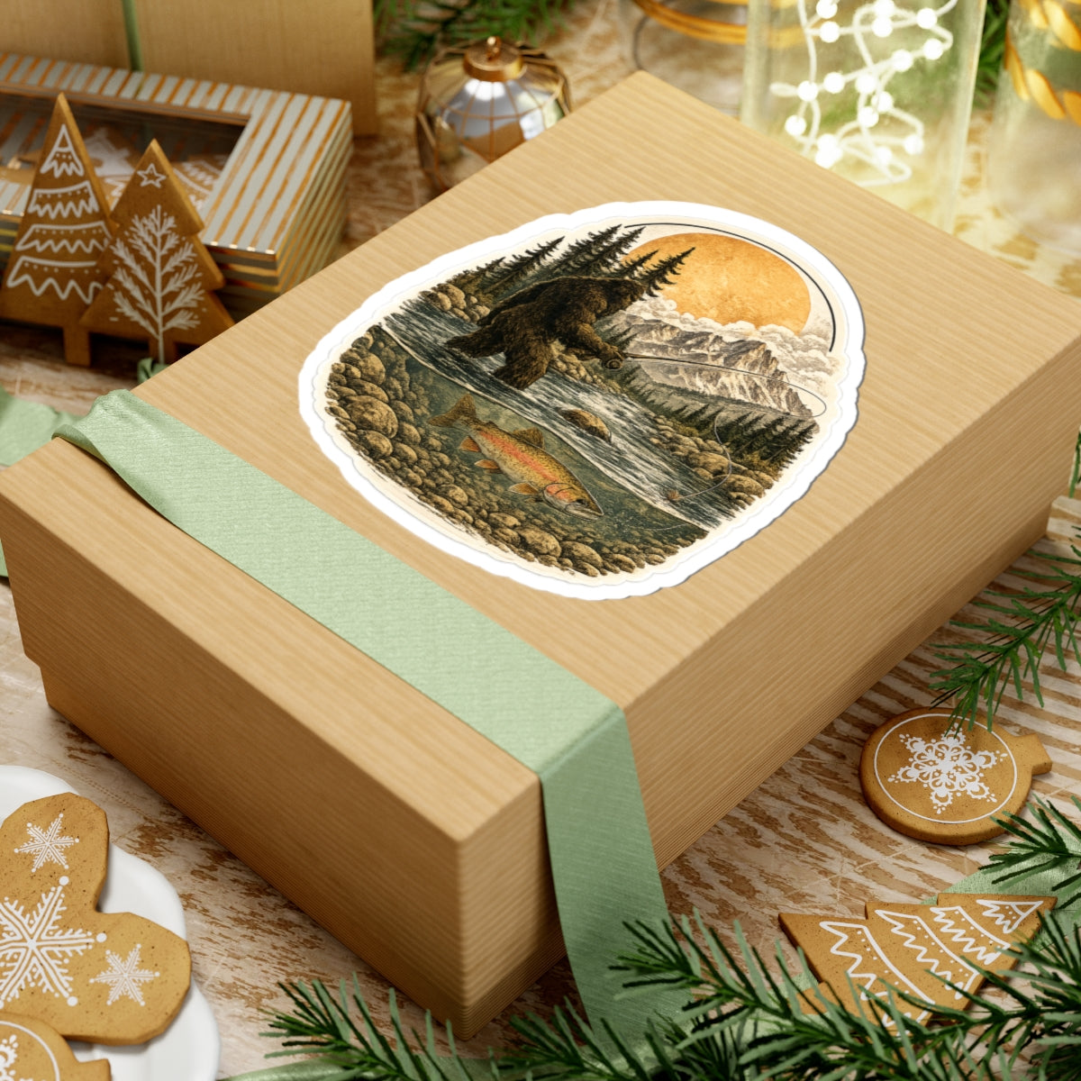 Sasquatch Fly Fishing Sticker — Outdoor Adventure Kiss-Cut Decal